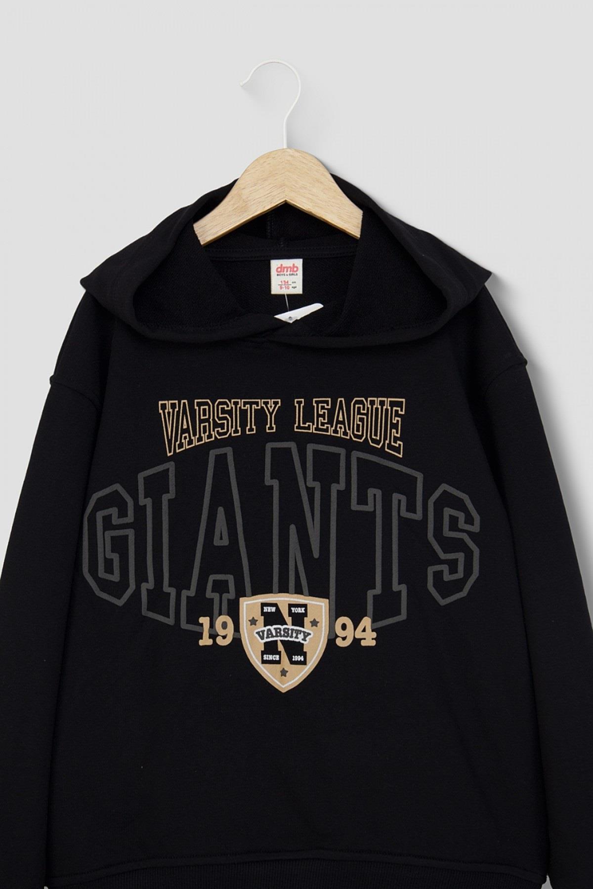 Mojo Erkek Çocuk 9-14 Yaş Desenli Kapüşonlu Sweatshirt Siyah