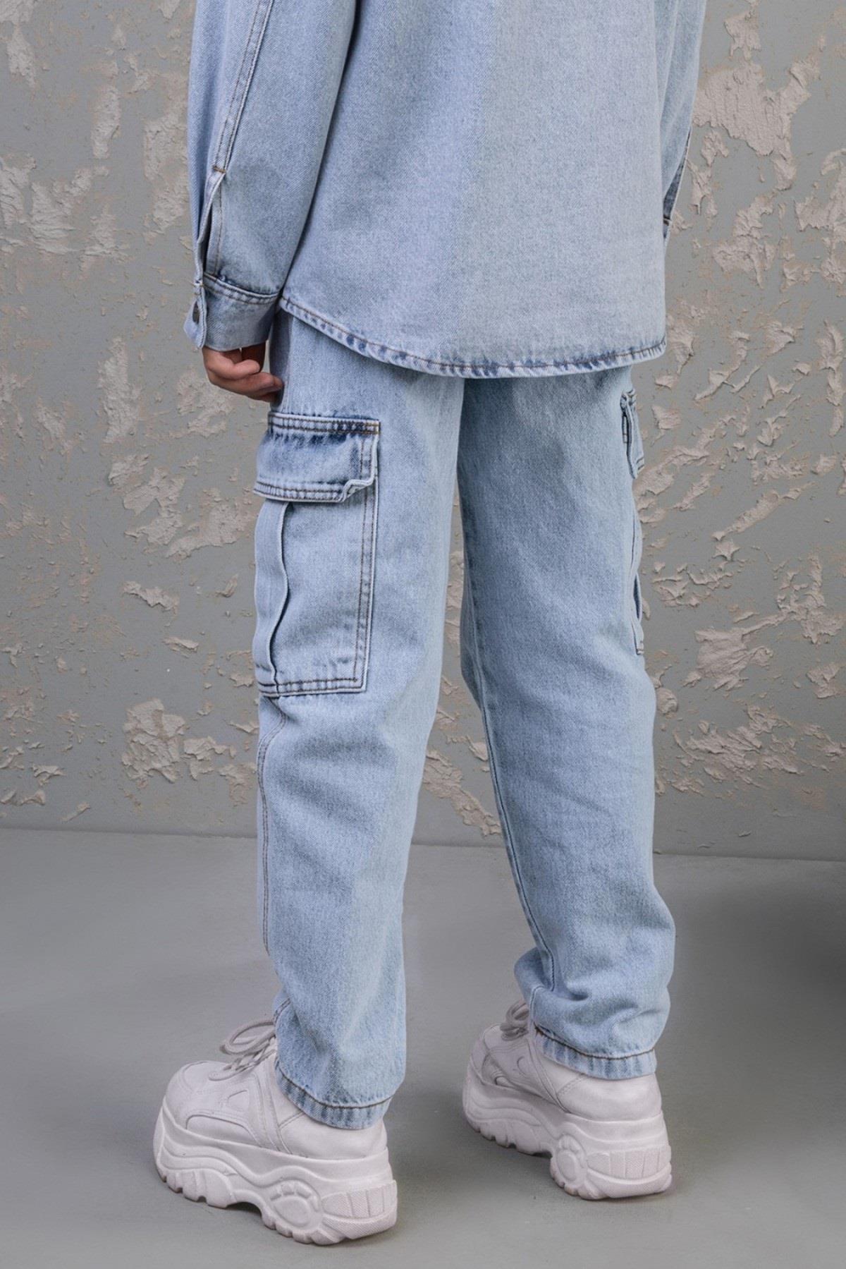 Mojo Erkek Çocuk 9-14 Yaş Kargo Cep Regular Fit Jean Kot Mavi