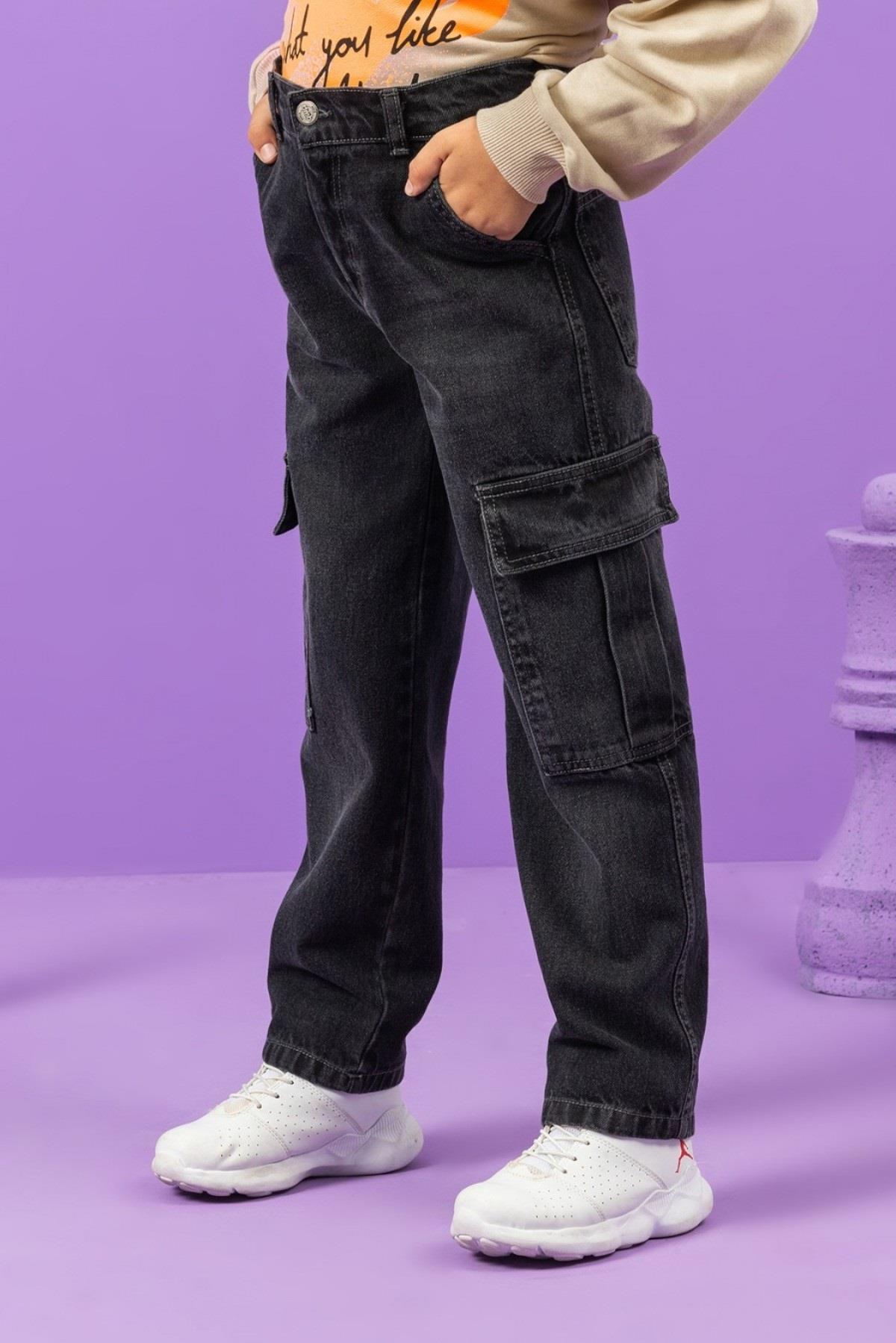 Mojo Erkek Çocuk 9-14 Yaş Kargo Cep Regular Fit Jean Siyah