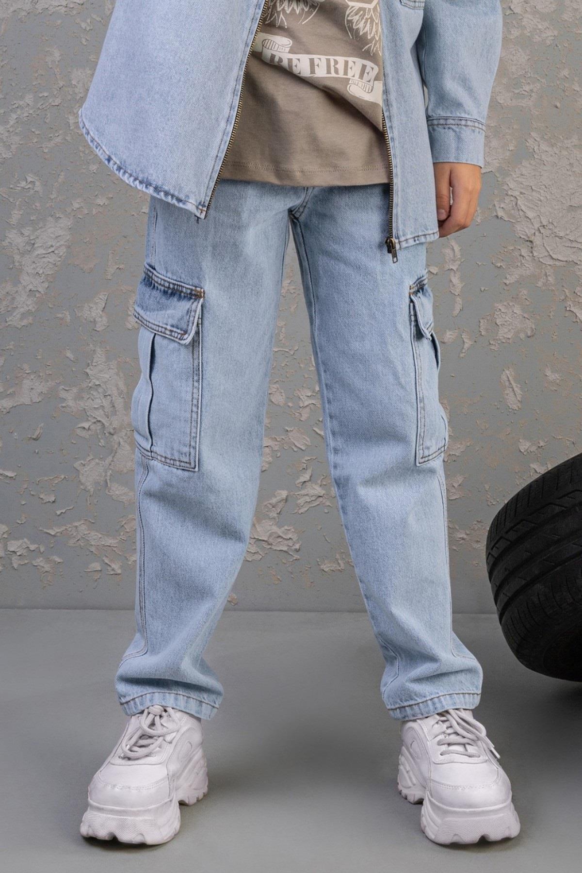 Mojo Erkek Çocuk 9-14 Yaş Kargo Cep Regular Fit Jean Kot Mavi