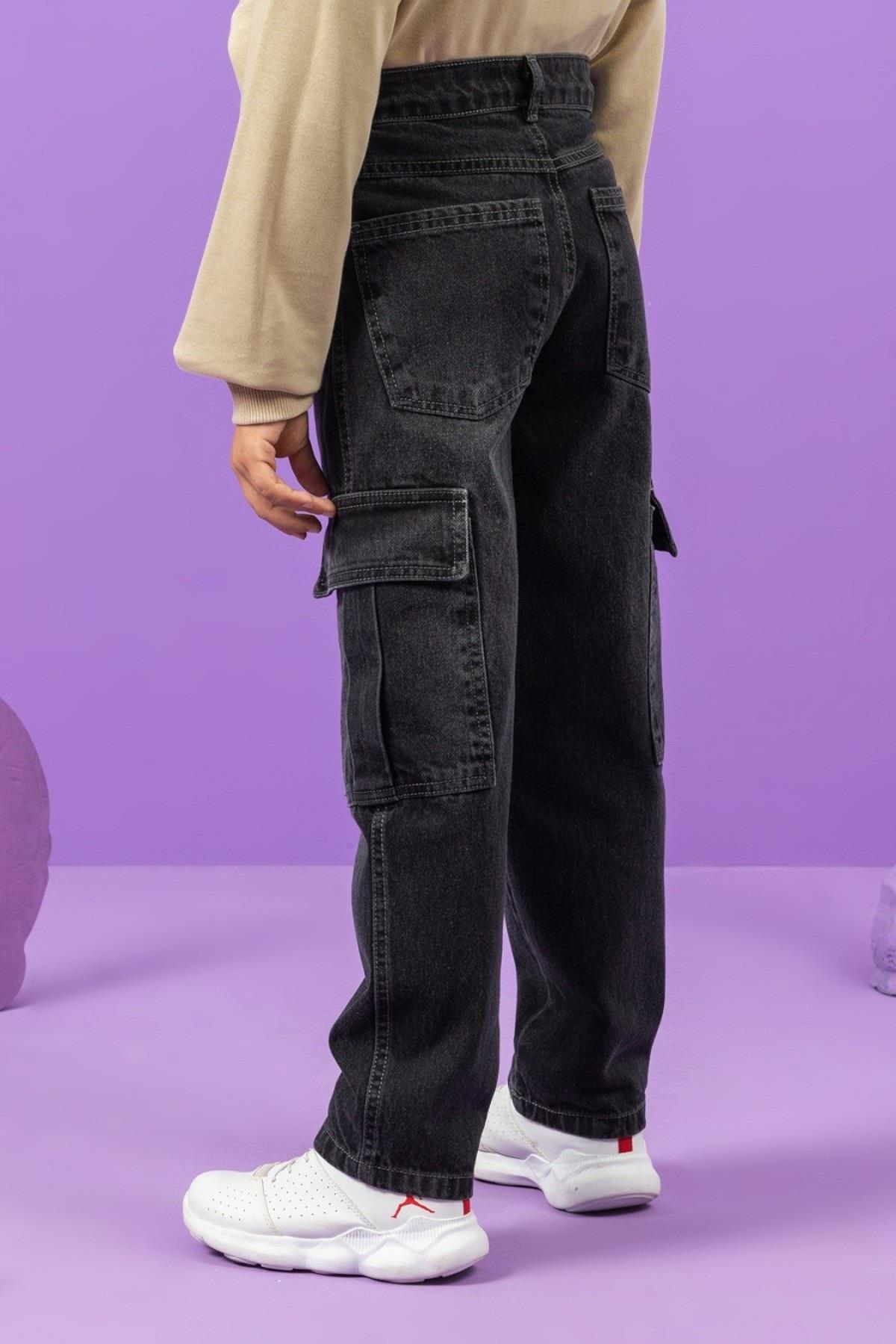 Mojo Erkek Çocuk 9-14 Yaş Kargo Cep Regular Fit Jean Siyah