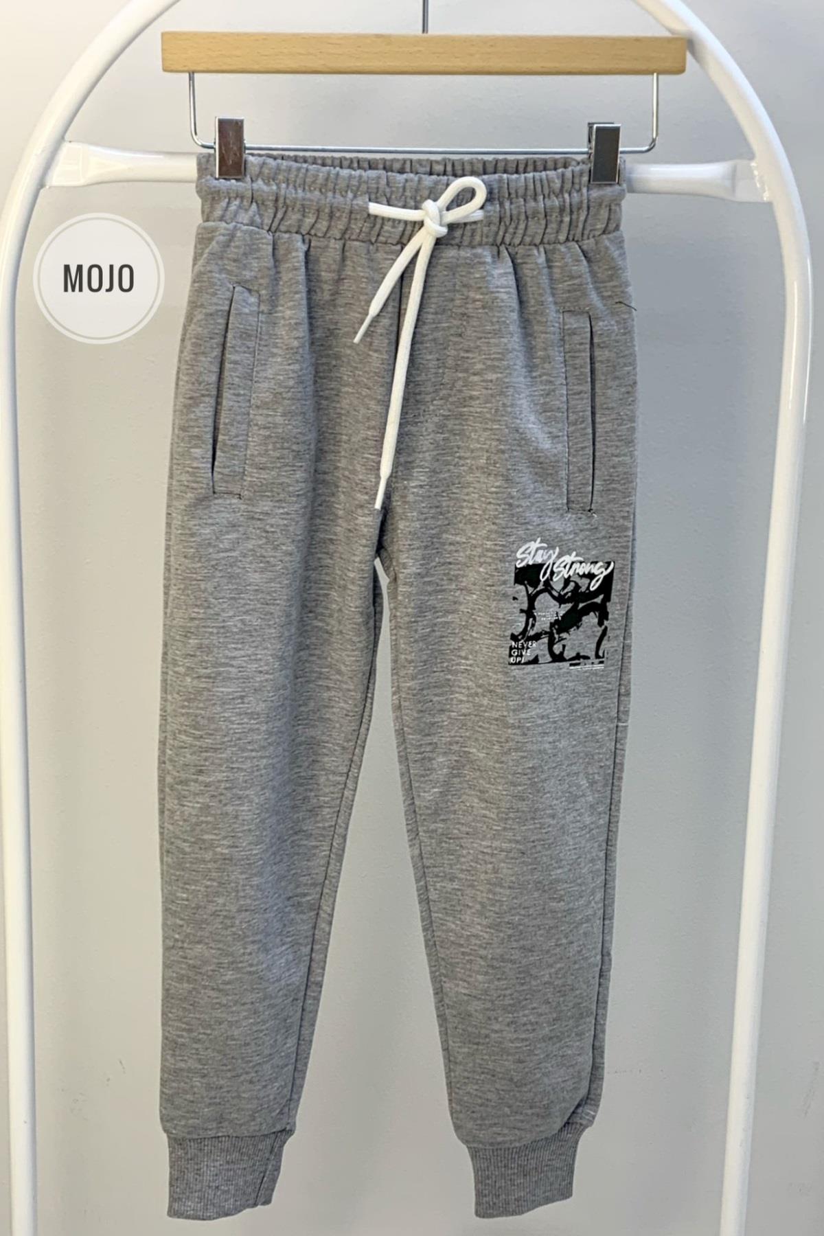 Mojo Erkek Çocuk Baskılı Lastikli Paça Eşofman Altı 2140 Gri