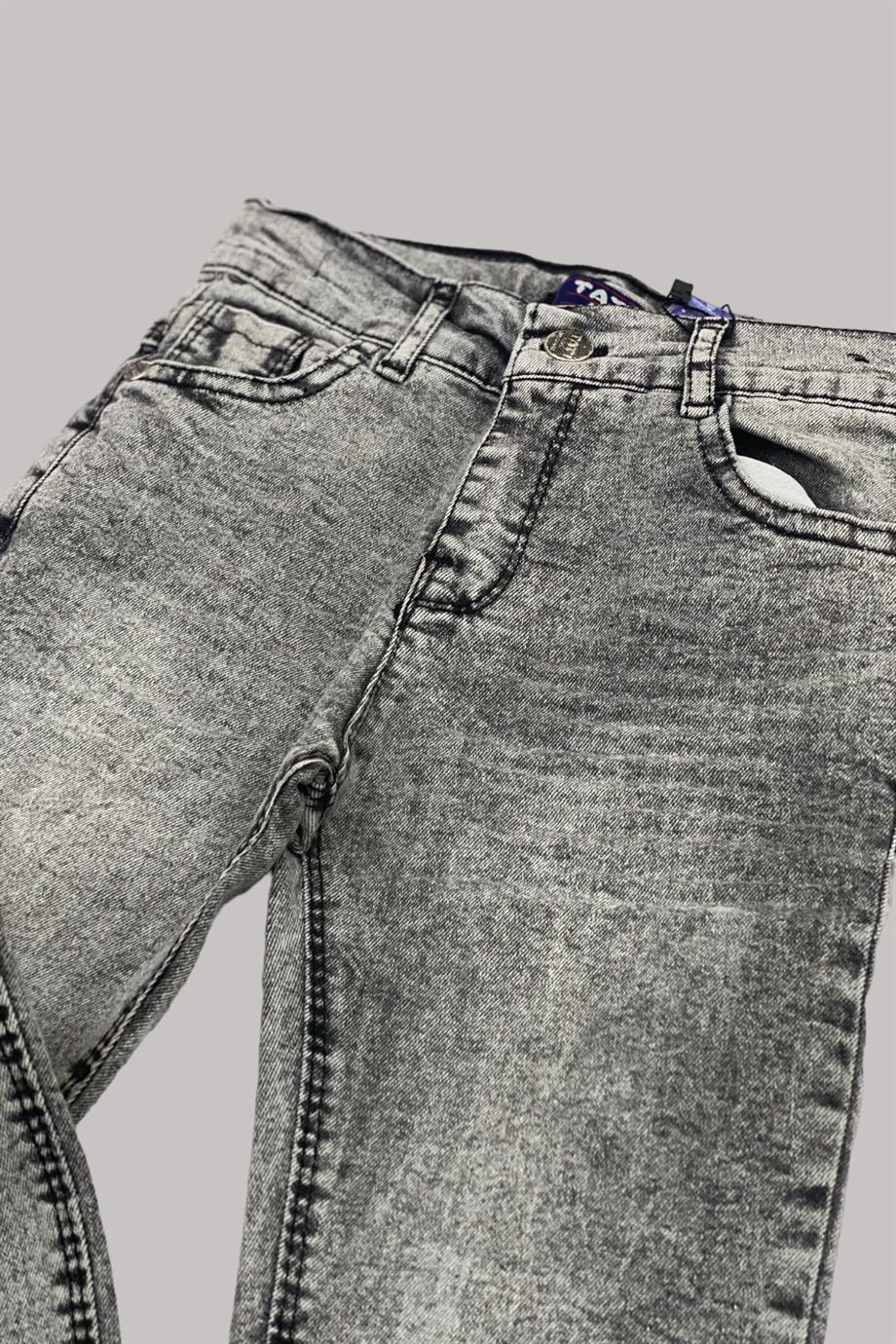 Mojo Erkek Çocuk Likralı Yıpratmalı Krinkıl Detaylı Kot Pantolon 1216 Gri
