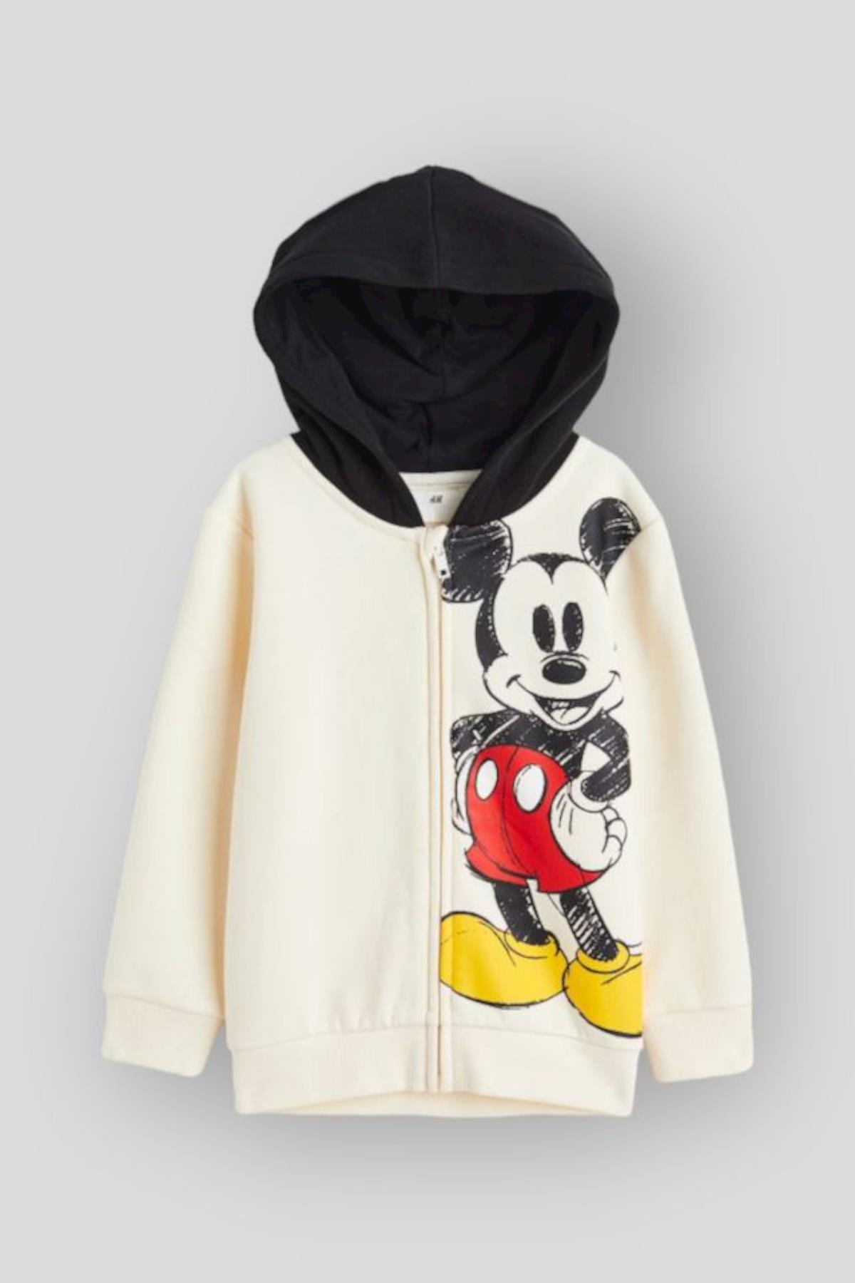 Mojo Erkek Çocuk Mickey Baskılı Kapşonlu Hırka 1502 Krem