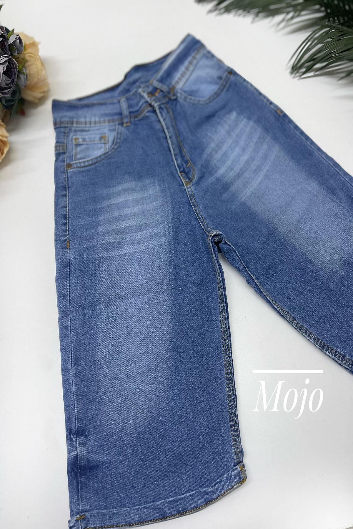 Mojo Erkek Çocuk 9-12 Yaş Taşlanmış Likralı Kot Şort Kot Mavi