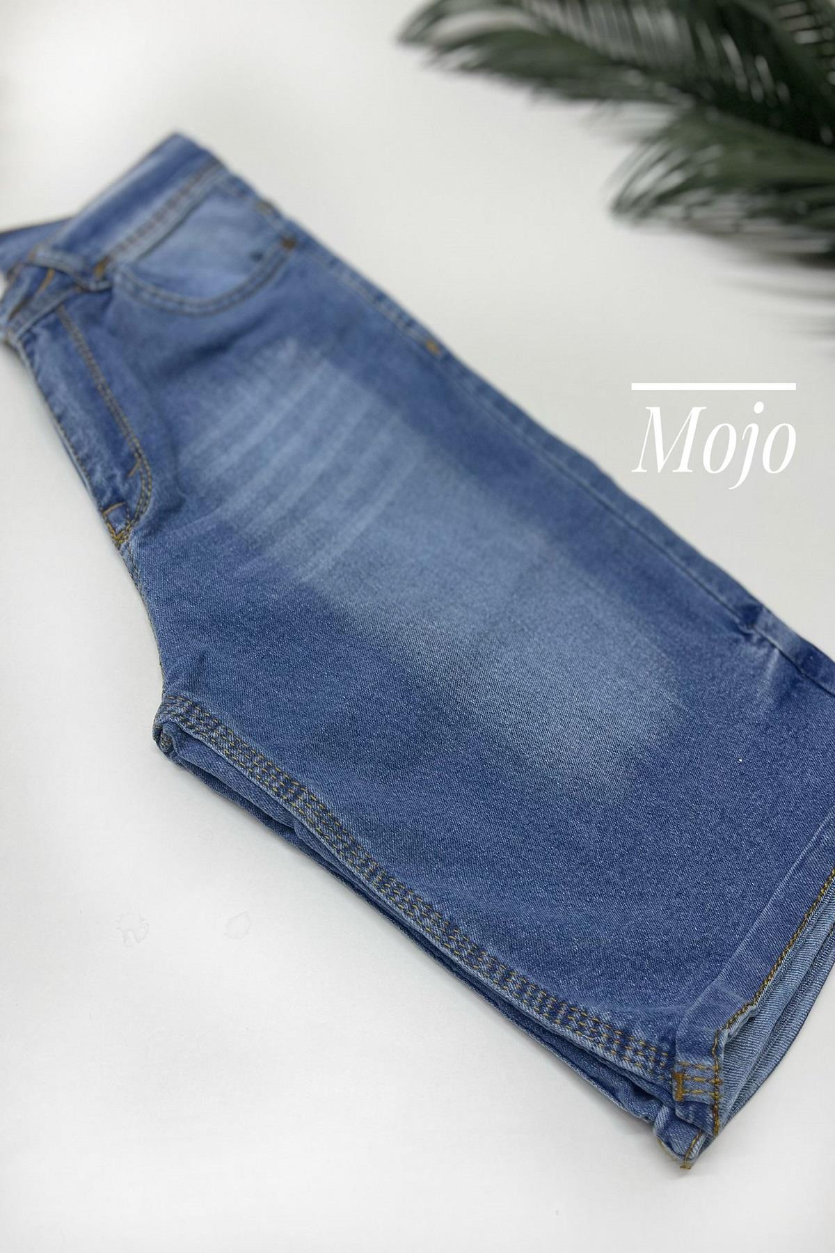 Mojo Erkek Çocuk 9-12 Yaş Taşlanmış Likralı Kot Şort Kot Mavi