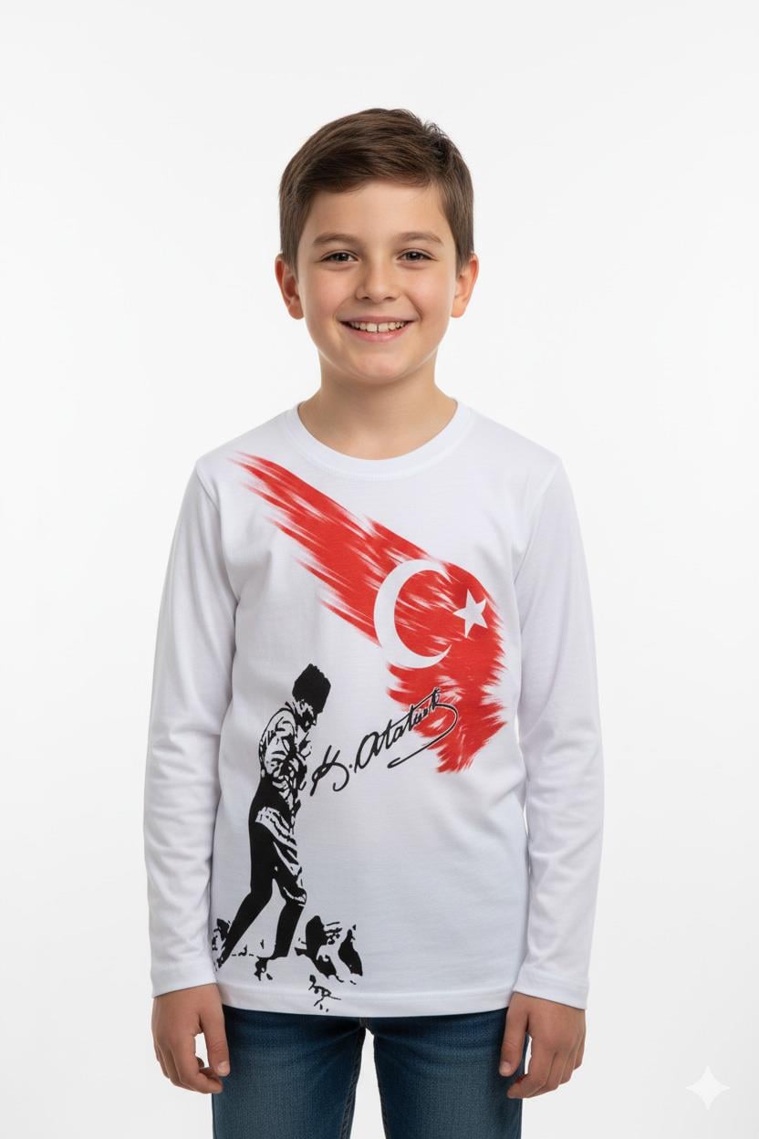 Mojo Garson Çocuk Atatürk Kocatepe Uzun Kol T-shirt 150220 Beyaz