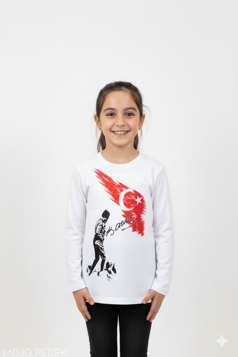 Mojo Garson Çocuk Atatürk Kocatepe Uzun Kol T-shirt 150220 Beyaz