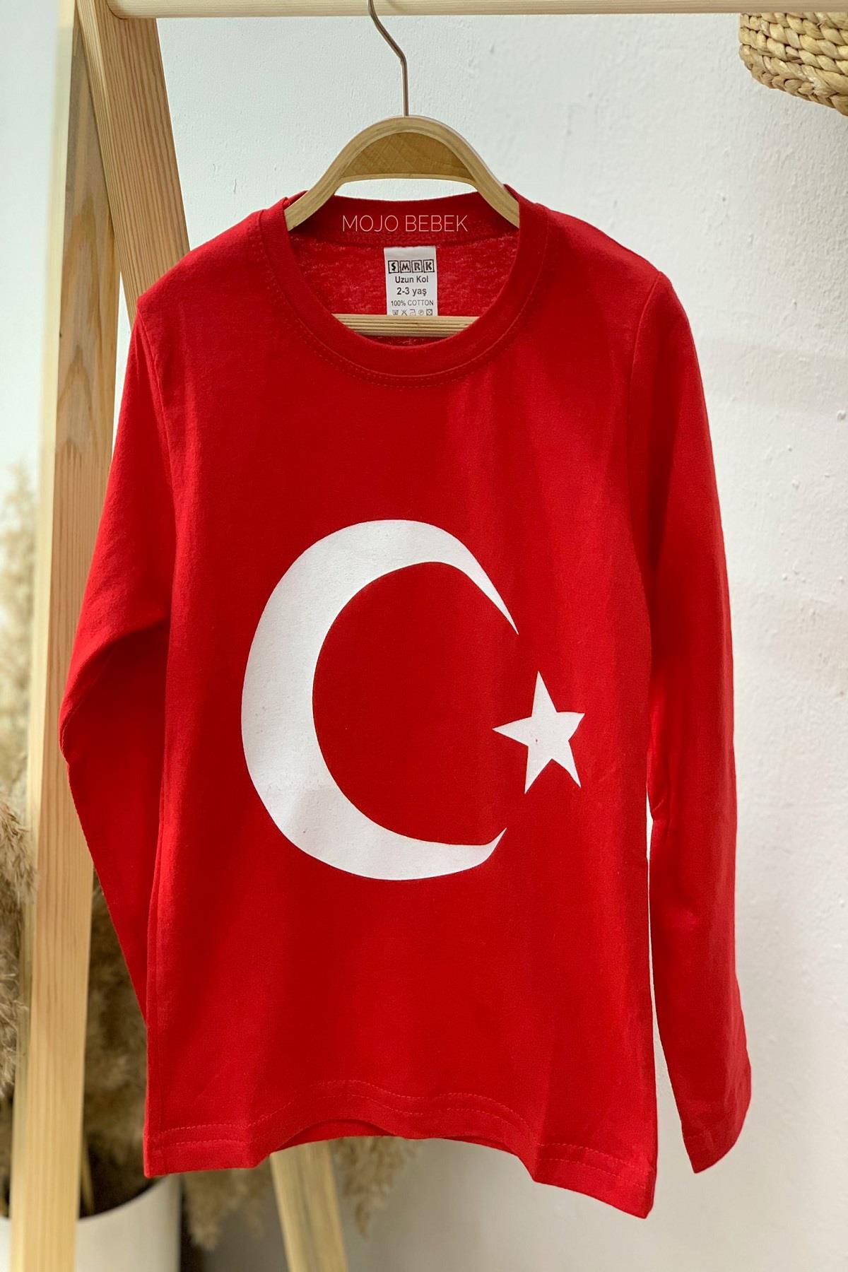 Mojo Garson Çocuk Türk Bayrağı Baskılı Uzun Kol T-shirt 09844 Kırmızı