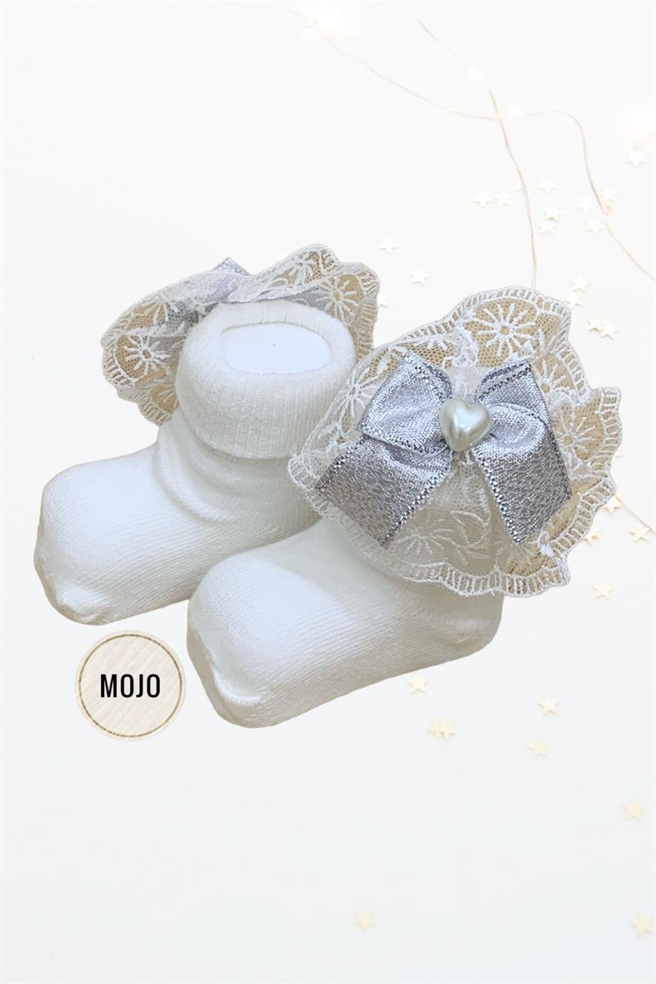 Mojo Kız Bebek Bandana Çorap Takımı 9529 Beyaz
