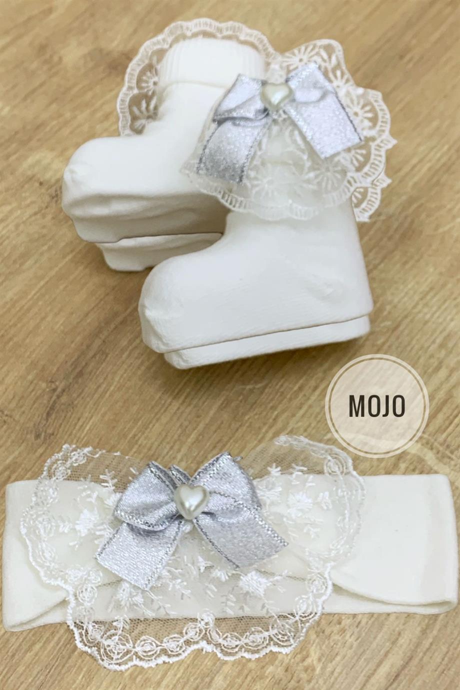 Mojo Kız Bebek Bandana Çorap Takımı 9529 Beyaz