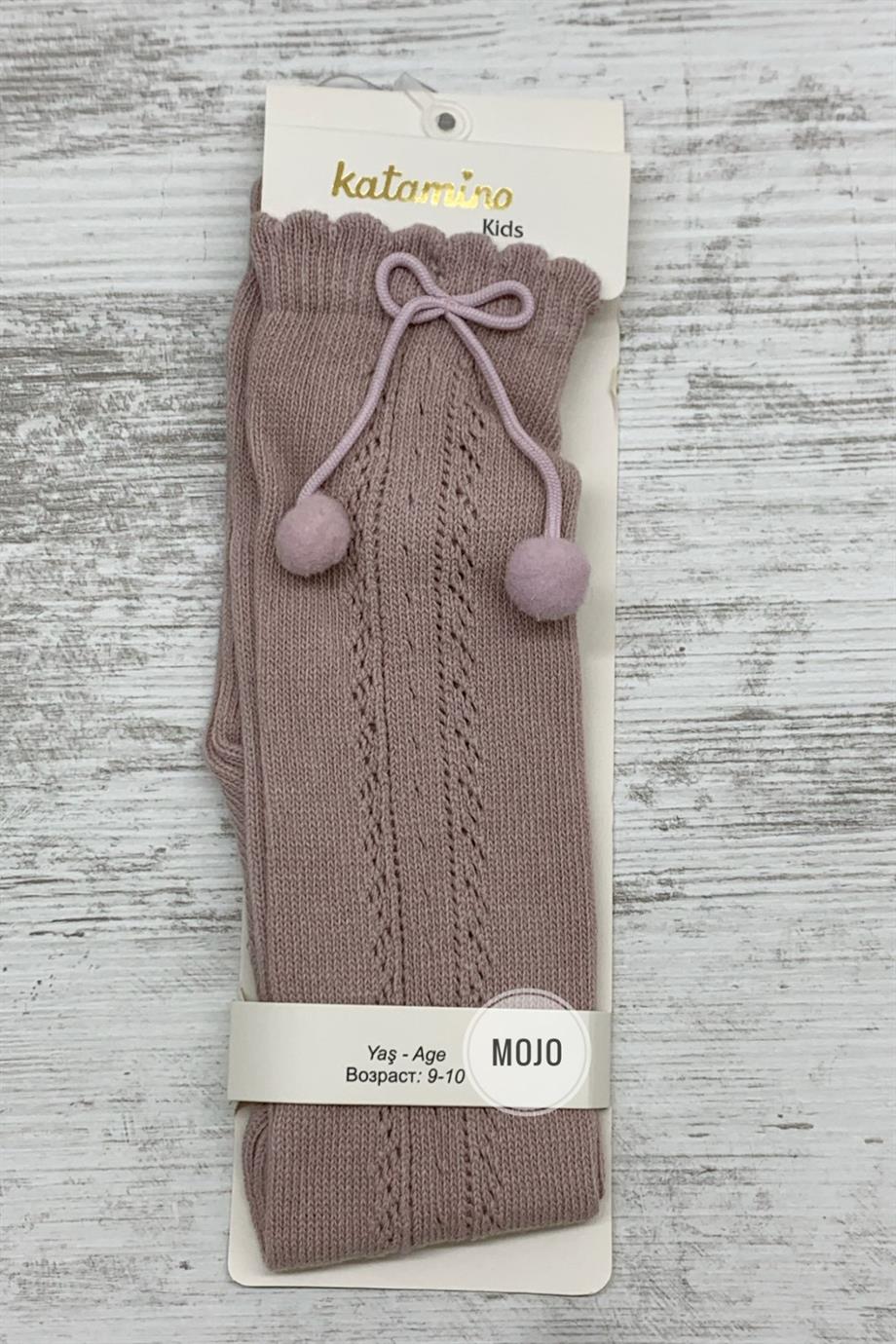 Mojo Kız Bebek Desenli ve Fiyonklu File Golf Çorap K14052 Lila