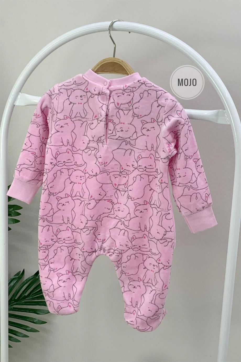 Mojo Kız Bebek Pink Cats Kadife Parçalı Tulum 7153 Pembe