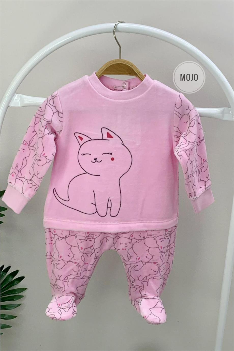 Mojo Kız Bebek Pink Cats Kadife Parçalı Tulum 7153 Pembe