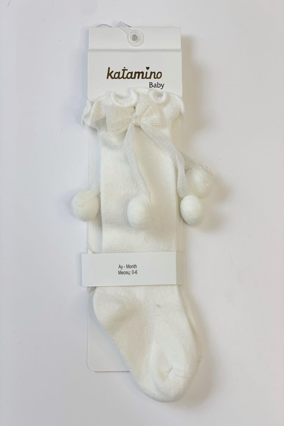 Mojo Kız Bebek Süslü Golf Çorap K12040 Krem