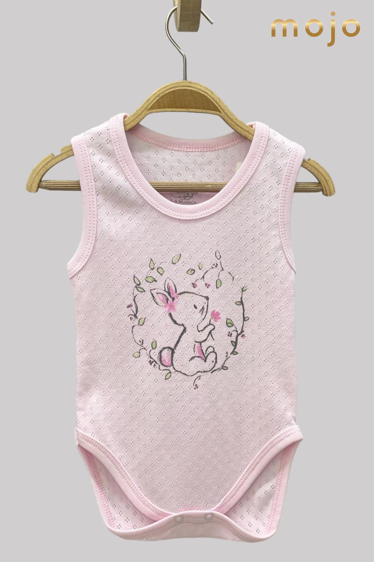 Mojo Kız Bebek Tavşan Desenli Body 6409 Pembe