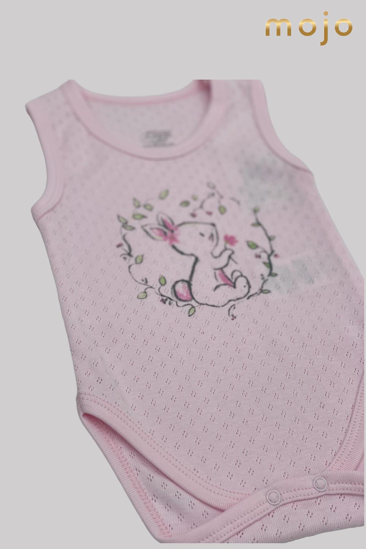 Mojo Kız Bebek Tavşan Desenli Body 6409 Pembe