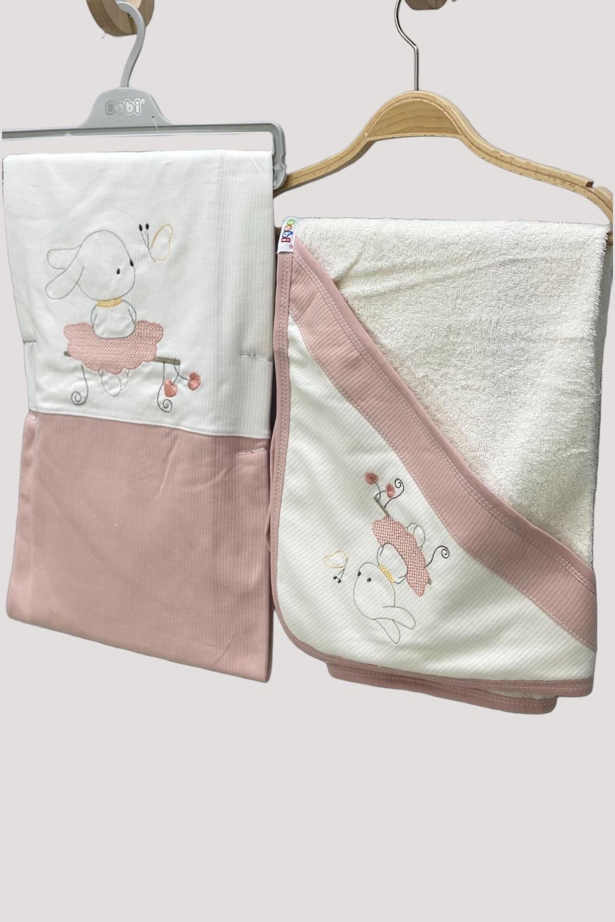 Mojo Kız Bebek Tavşanlı Banyo Havlusu 9871 Pudra