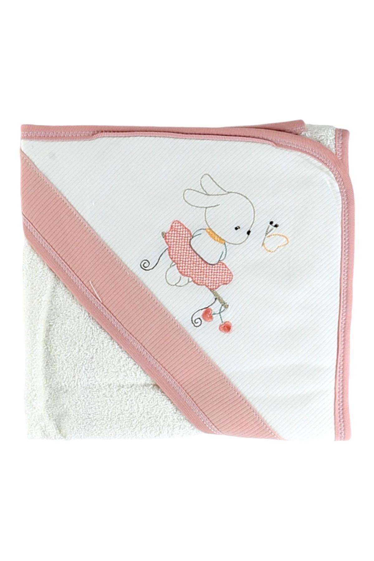 Mojo Kız Bebek Tavşanlı Banyo Havlusu 9871 Pudra