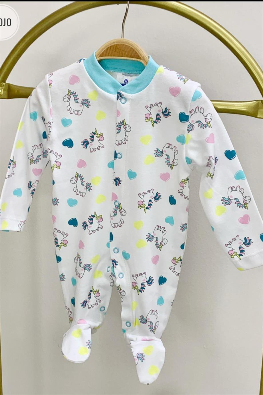 Mojo Kız Bebek Unicorn Desenli Patikli Tulum 6659 Beyaz