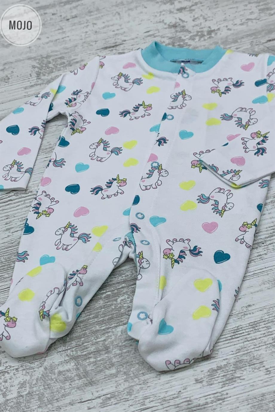 Mojo Kız Bebek Unicorn Desenli Patikli Tulum 6659 Beyaz