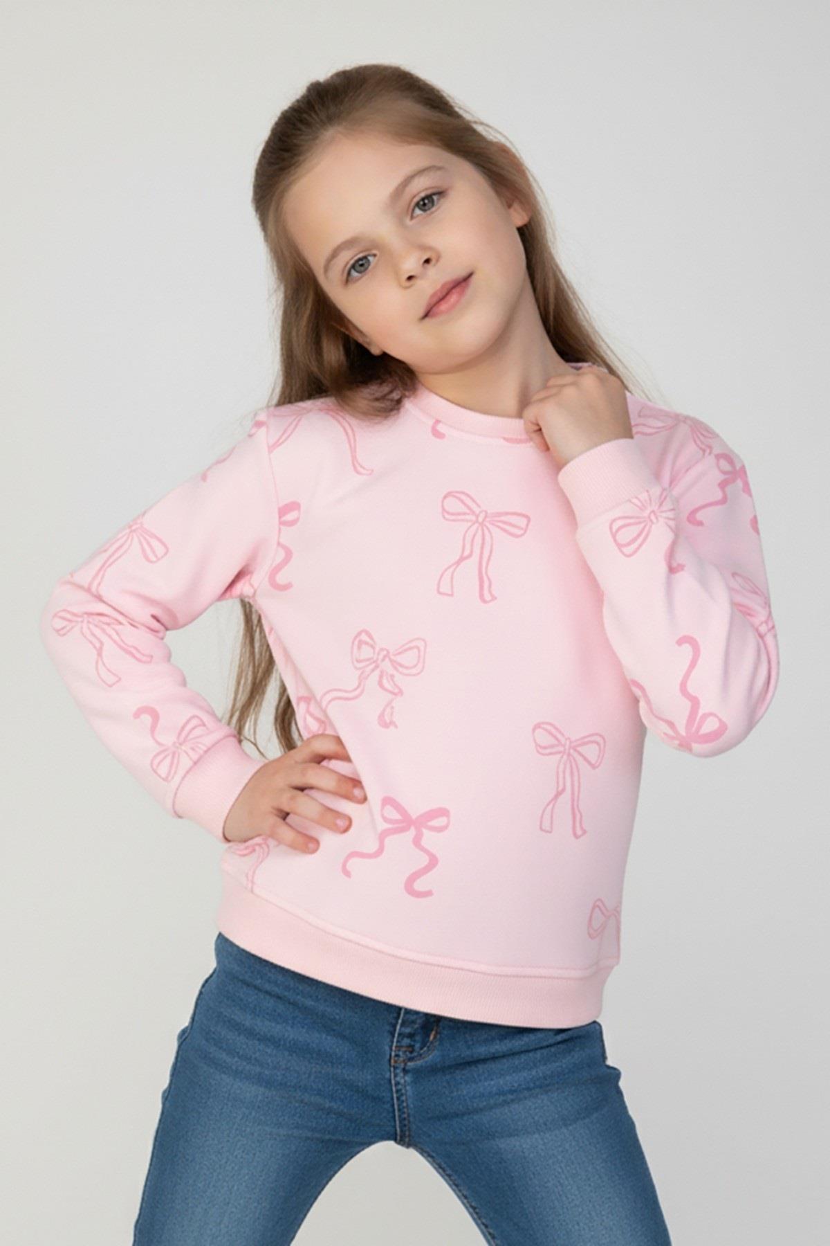 Mojo Kız Çocuk 1-7 Yaş Kurdele Desenli Sweatshirt Pembe