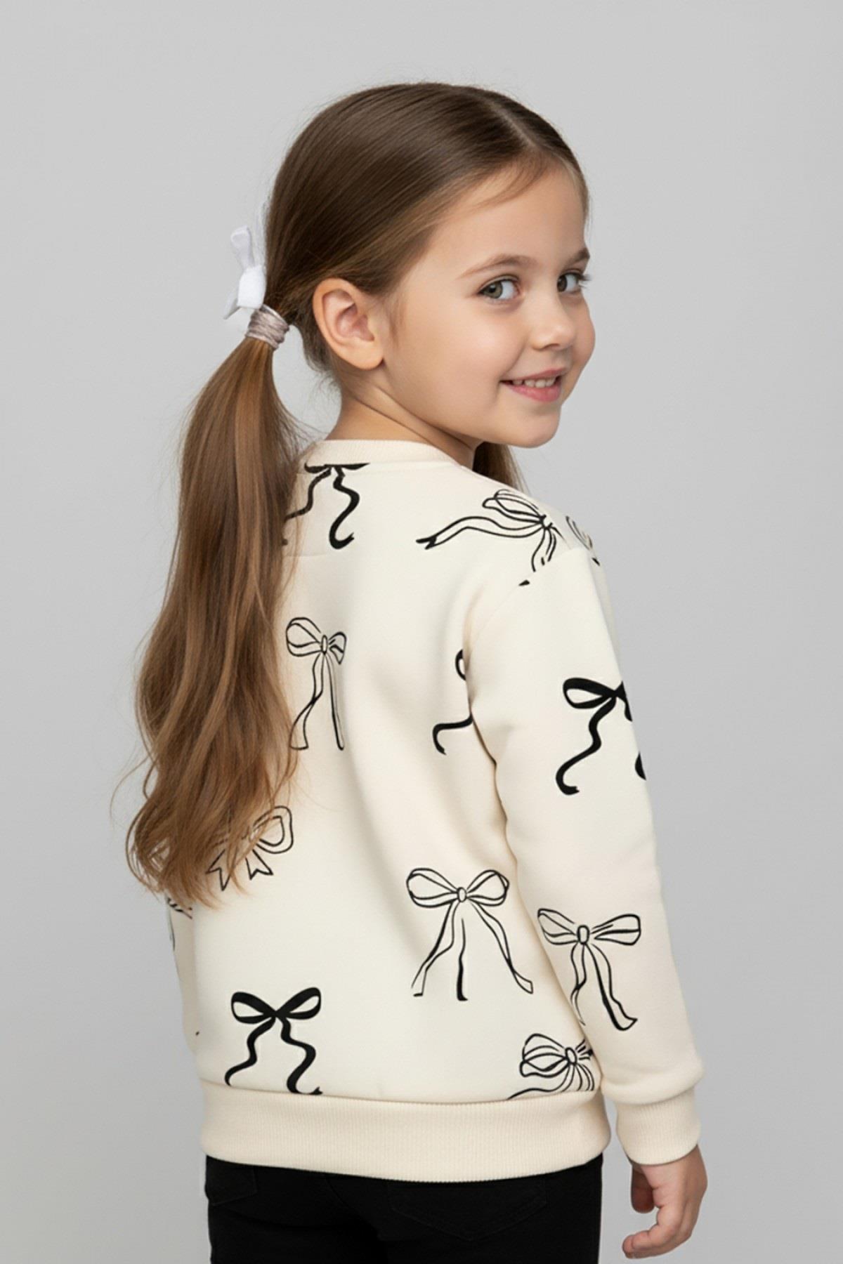 Mojo Kız Çocuk 1-7 Yaş Kurdele Desenli Sweatshirt Krem