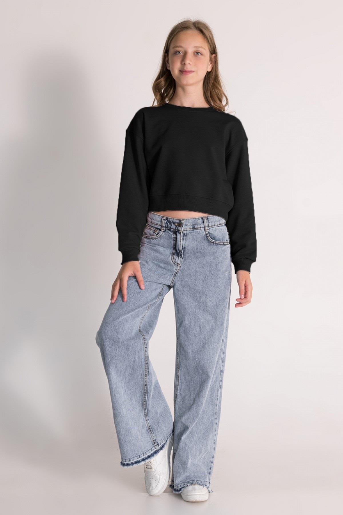 Mojo Kız Çocuk 10-15 Yaş Basic Crop Sweatshirt Siyah