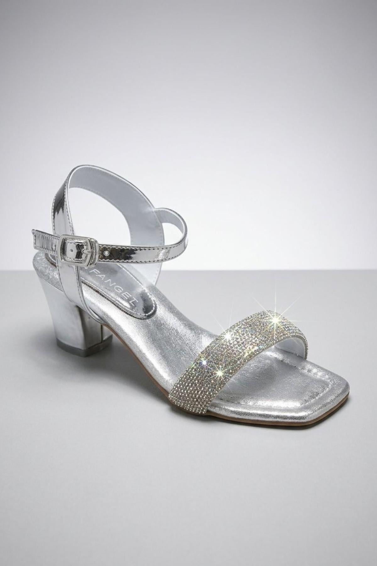 Mojo Kız Çocuk 31-36 Numara Tek Bant Taşlı Topuklu Ayakkabı Gümüş