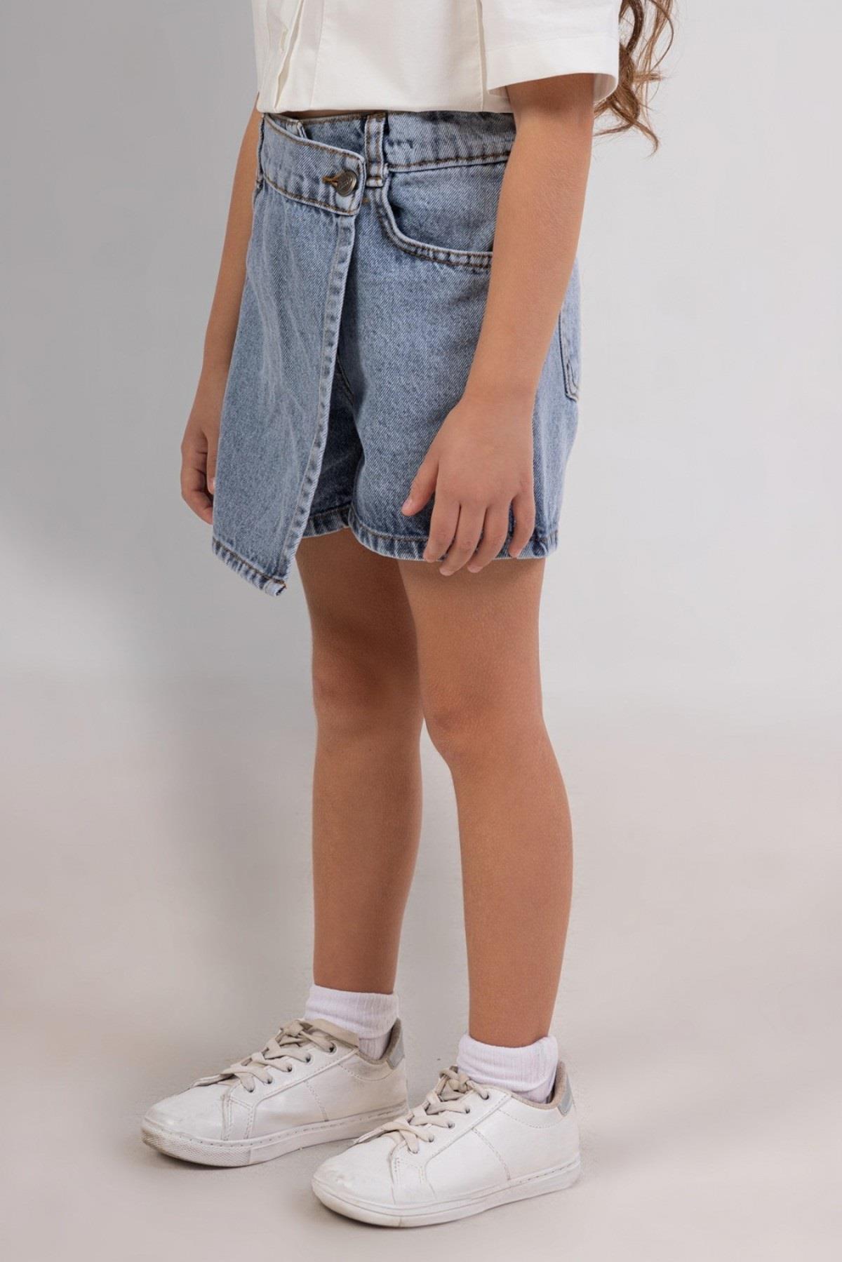 Mojo Kız Çocuk 4-9 Yaş Gabardin Şort Etek 0460 Kot Mavi