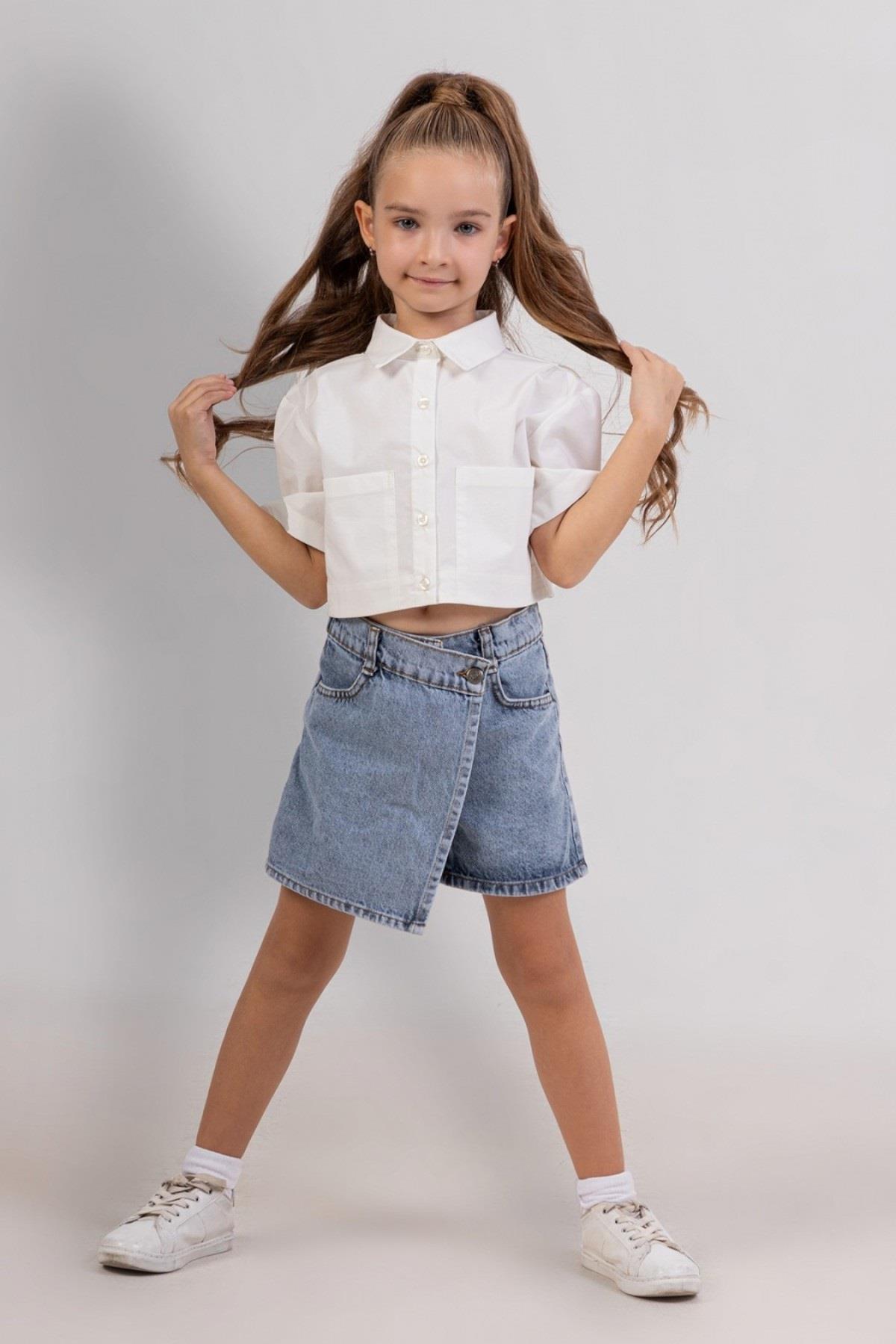 Mojo Kız Çocuk 4-9 Yaş Gabardin Şort Etek 0460 Kot Mavi