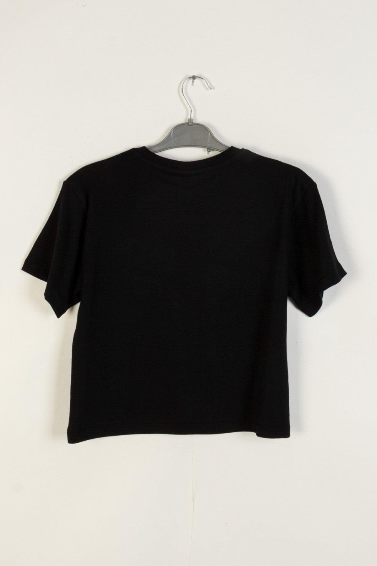 Mojo Kız Çocuk 4-9 Yaş Parlak Fiyonk Baskılı Kısa Kol T-shirt 0670 Siyah