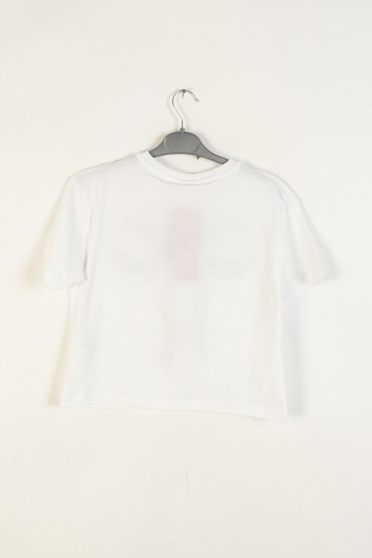 Mojo Kız Çocuk 4-9 Yaş Parlak Fiyonk Baskılı Kısa Kol T-shirt 0670 Beyaz