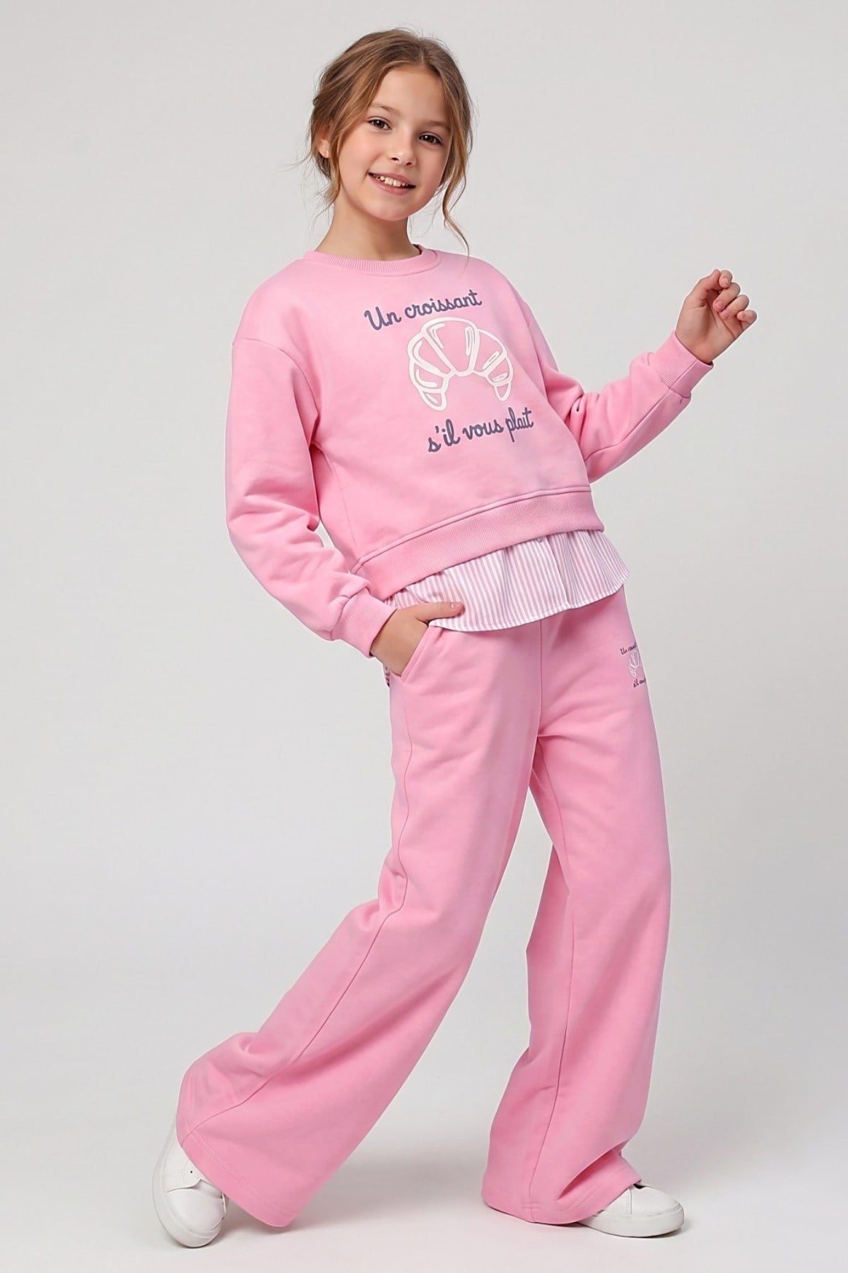 Mojo Kız Çocuk 4-9 Yaş Sweatshirt-Palazzo Eşofman Takımı Pembe
