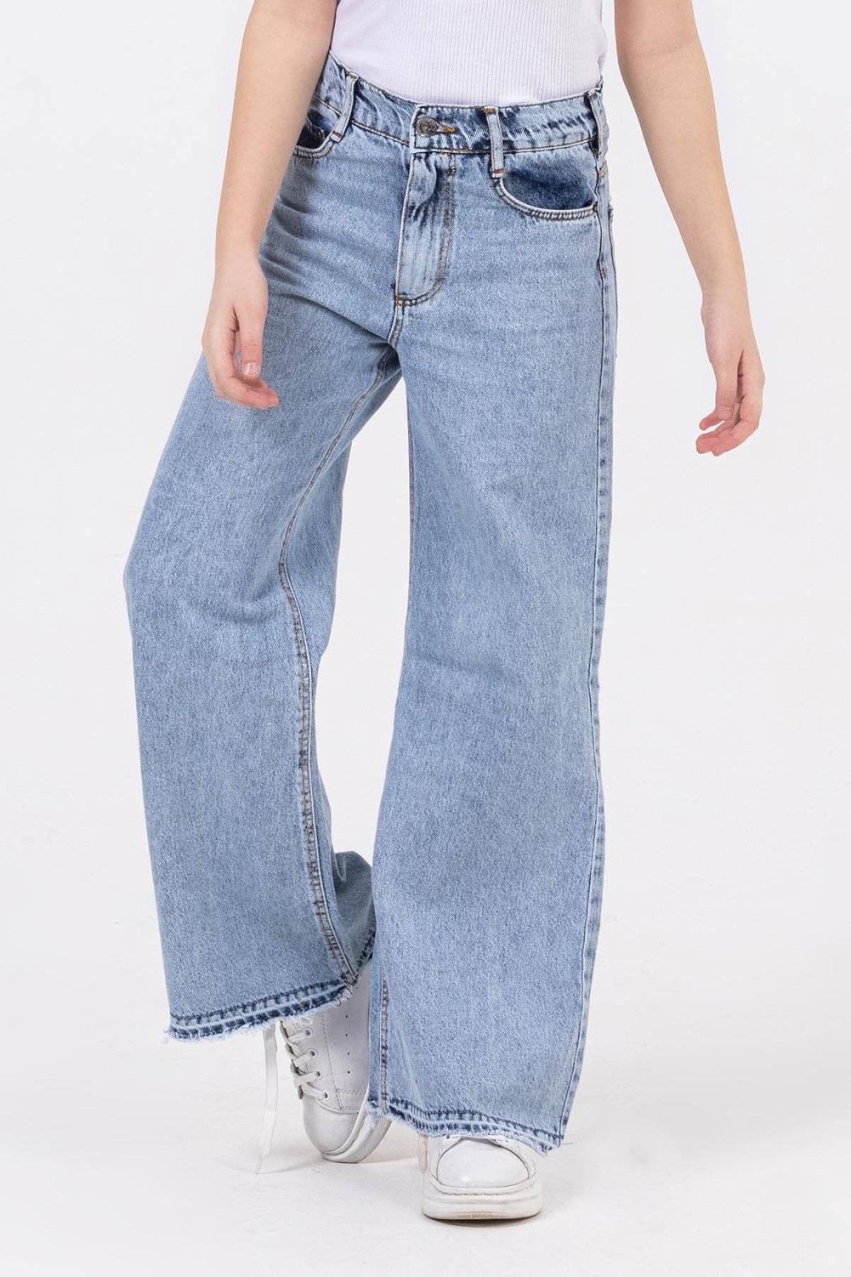 Mojo Kız Çocuk 9-14 Yaş Bol Paça Denim Pantolon 2985 Kot Mavi