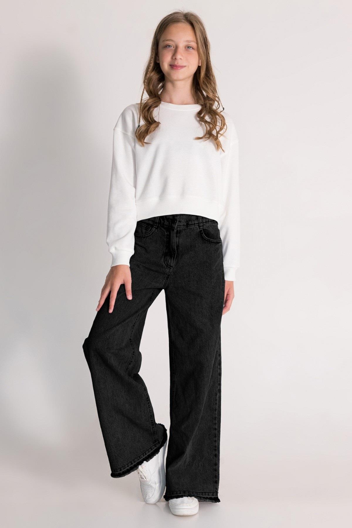 Mojo Kız Çocuk 9-14 Yaş Bol Paça Denim Pantolon 2985 Füme