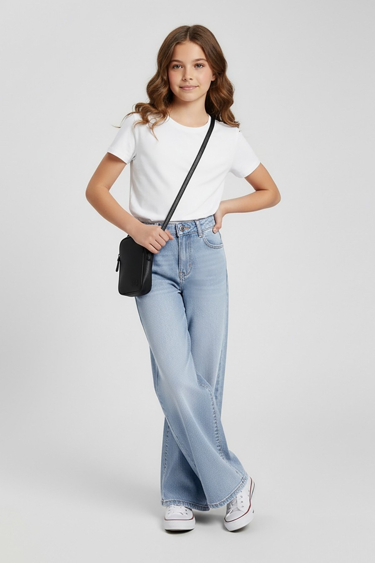 Mojo Kız Çocuk 9-14 Yaş Bol Paça Denim Pantolon Kot Mavi