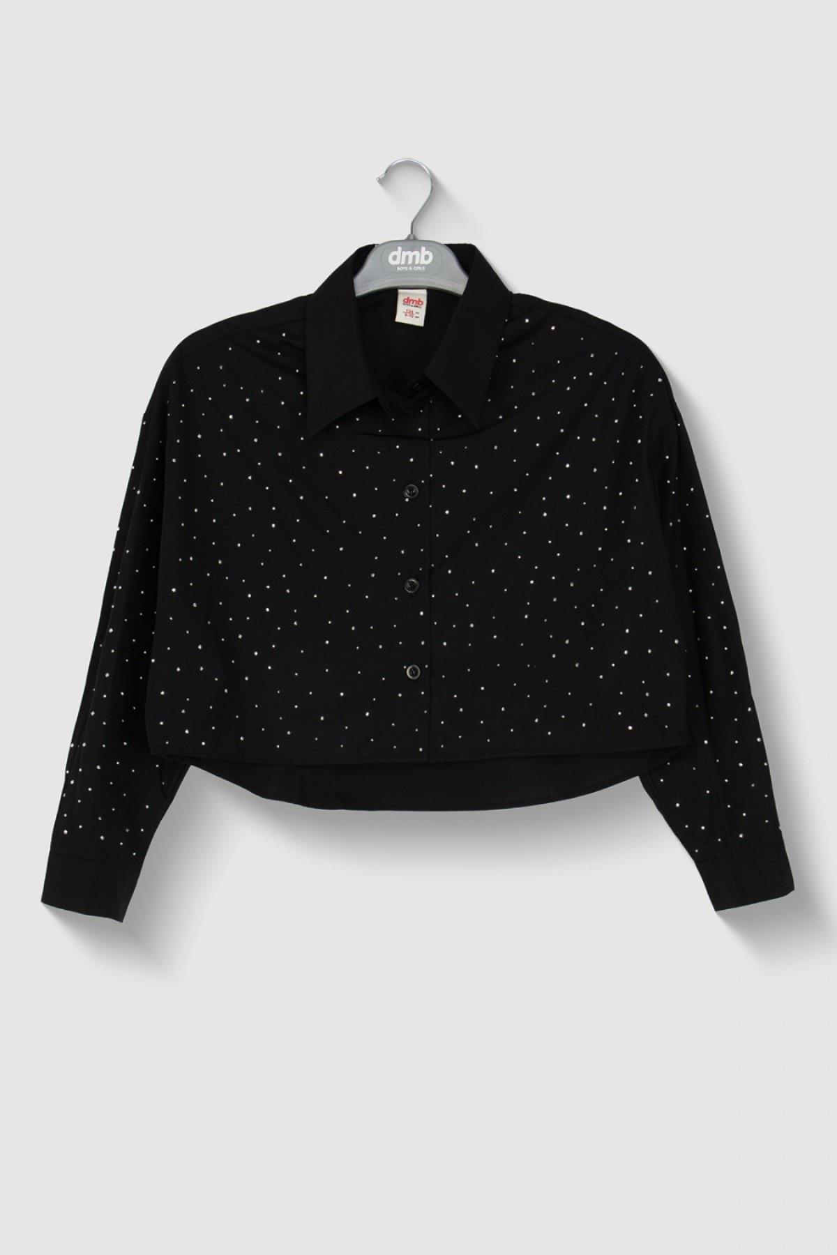 Mojo Kız Çocuk 9-14 Yaş Taş Detaylı Crop Gömlek Siyah