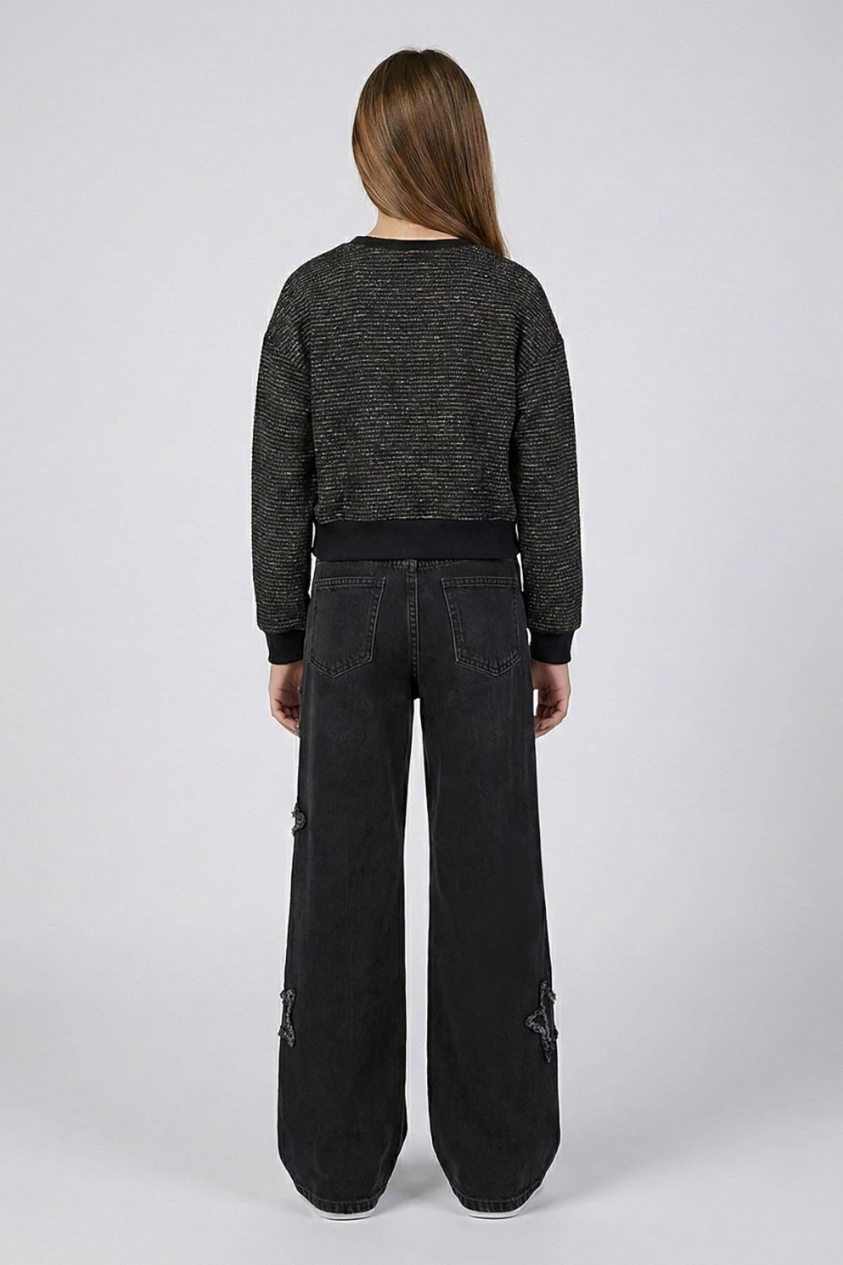 Mojo Kız Çocuk 9-14 Yaş Yıldız Nakışlı Denim  Palazzo Siyah