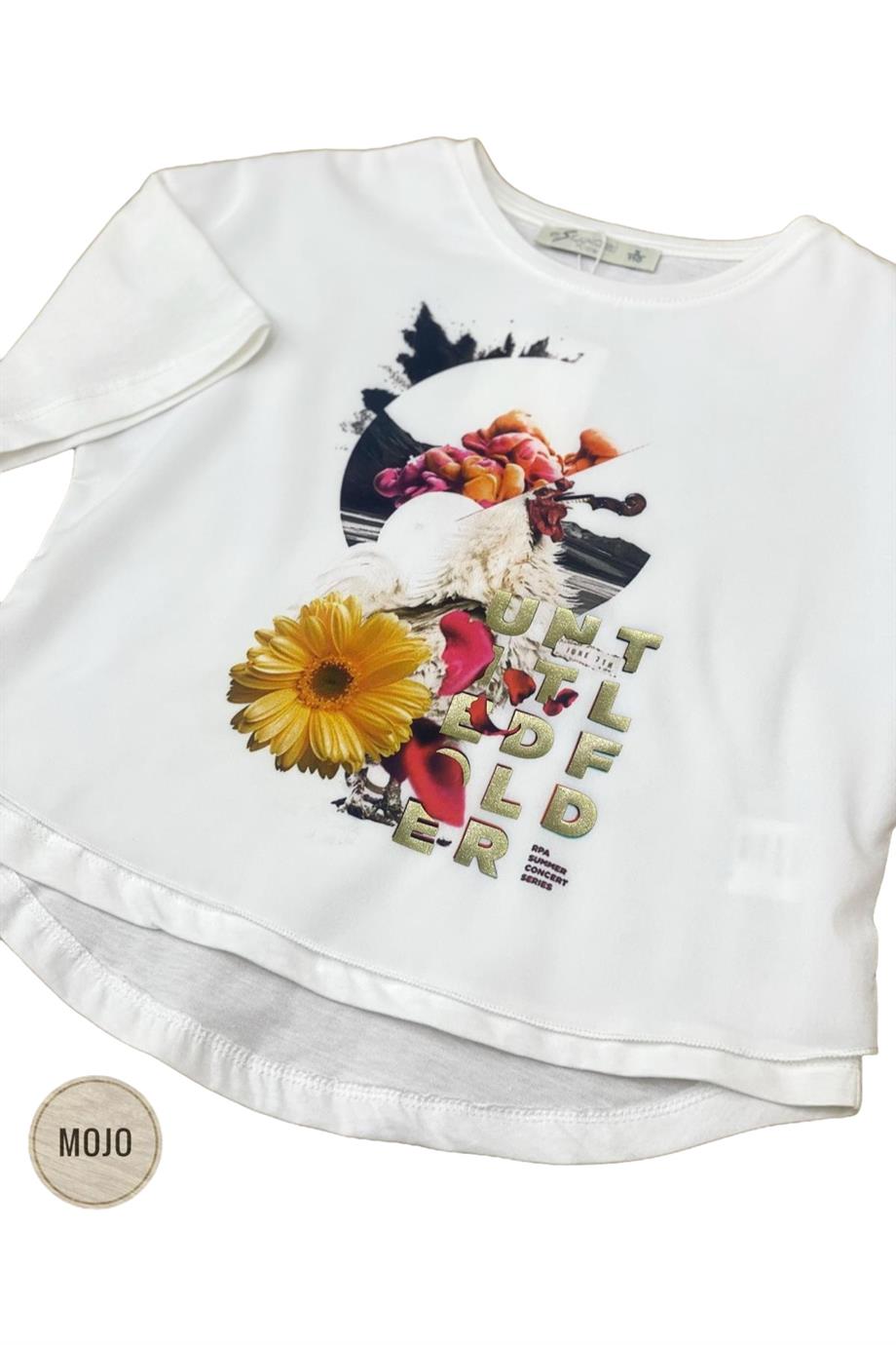 Mojo Kız Çocuk Baskılı Kısa Kol T-shirt 35513 Ekru