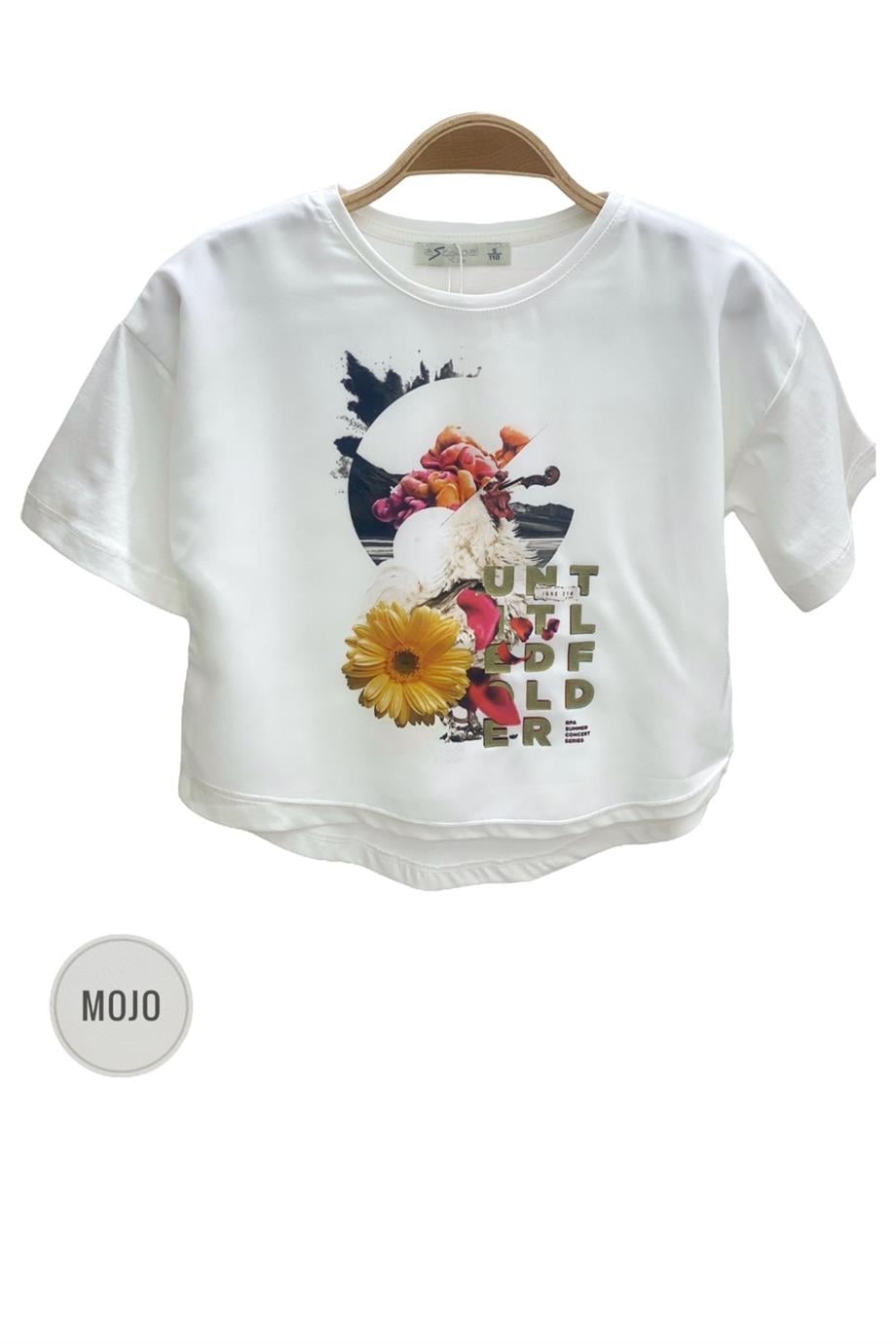 Mojo Kız Çocuk Baskılı Kısa Kol T-shirt 35513 Ekru