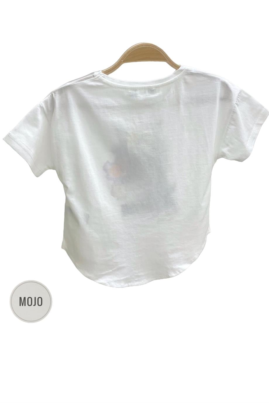 Mojo Kız Çocuk Baskılı Kısa Kol T-shirt 35513 Ekru