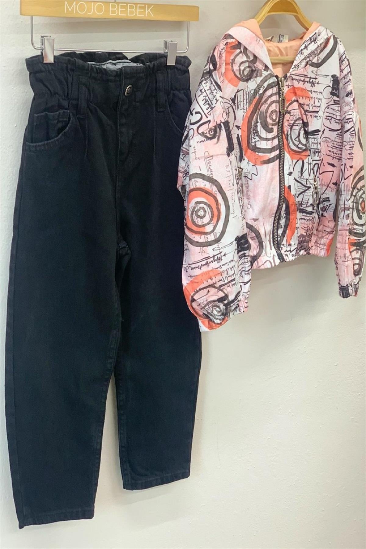 Mojo Kız Çocuk Beli Lastikli Mom Pantolon 2193 Siyah