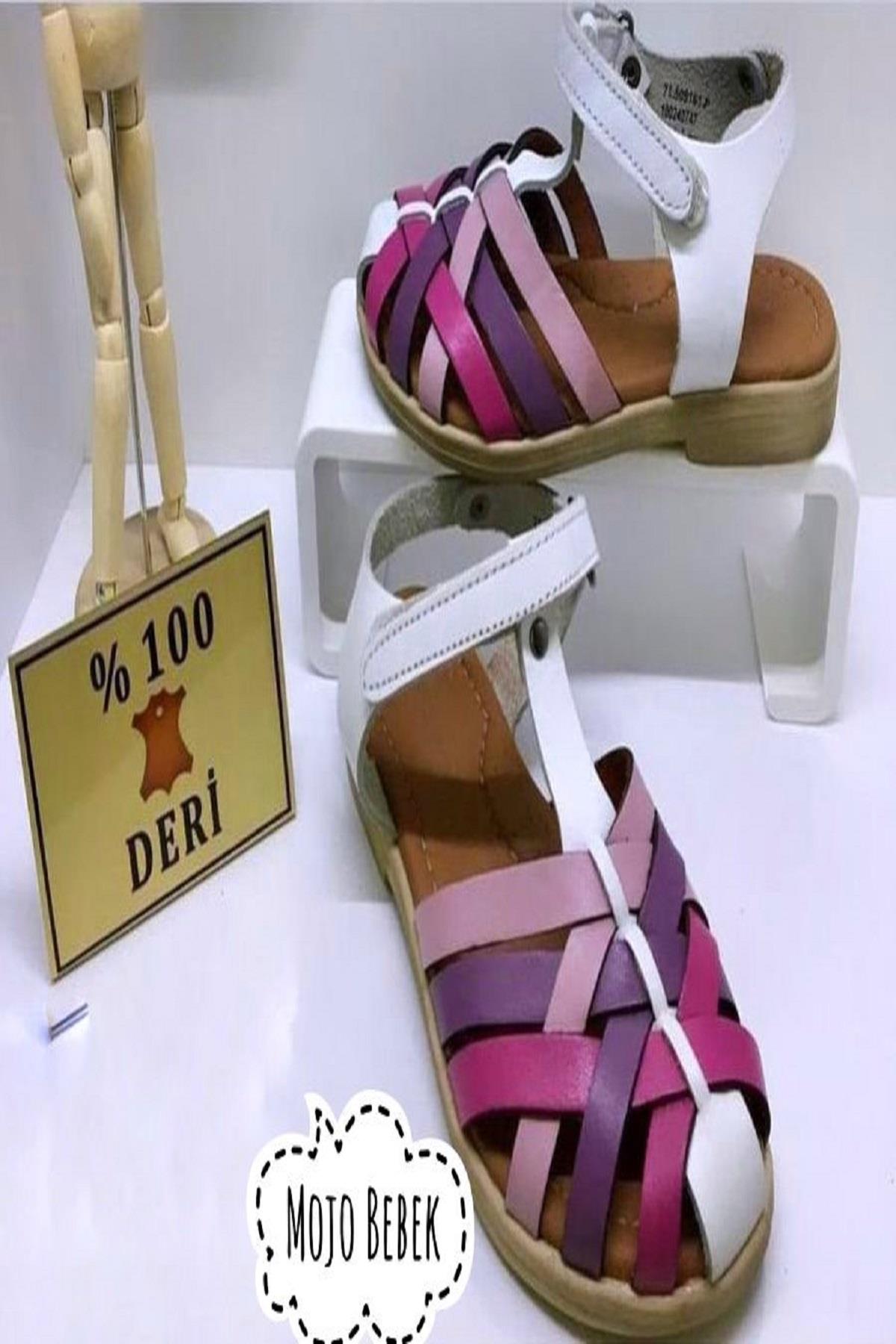Mojo Kız Çocuk Çapraz Bantlı Hakiki Deri Sandalet Pembe