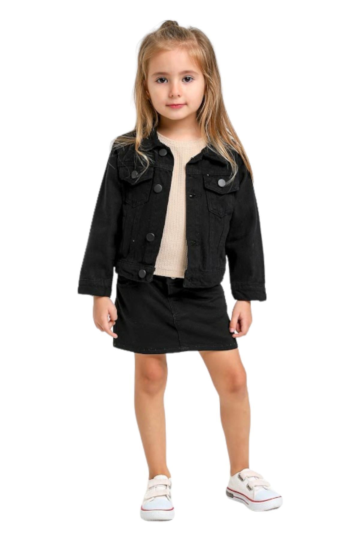 Mojo Kız Çocuk Full Likra Renkli Denim Etek 234647 Siyah