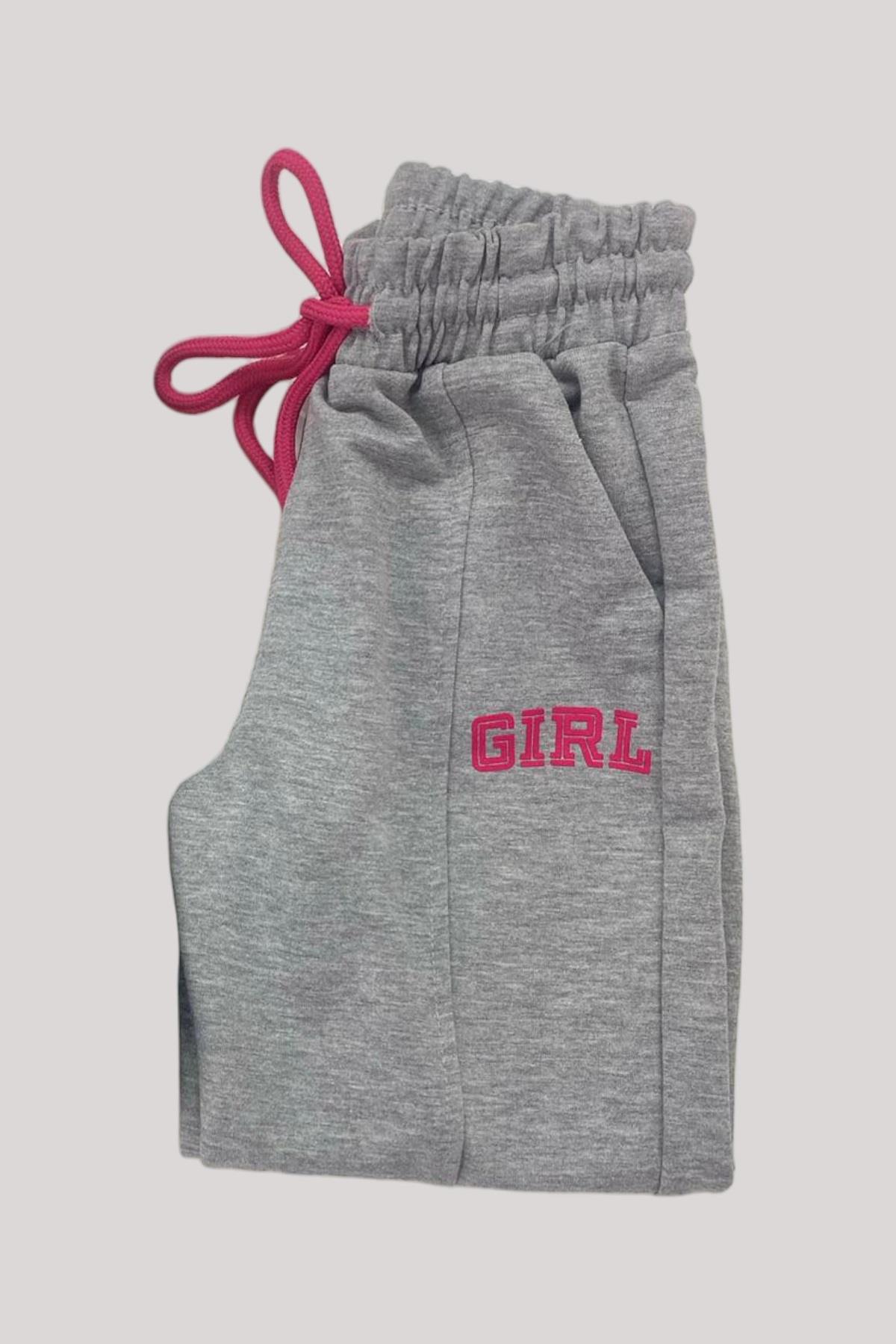Mojo Kız Çocuk Girl Baskılı Biye Detaylı Eşofman Altı 25002 Gri