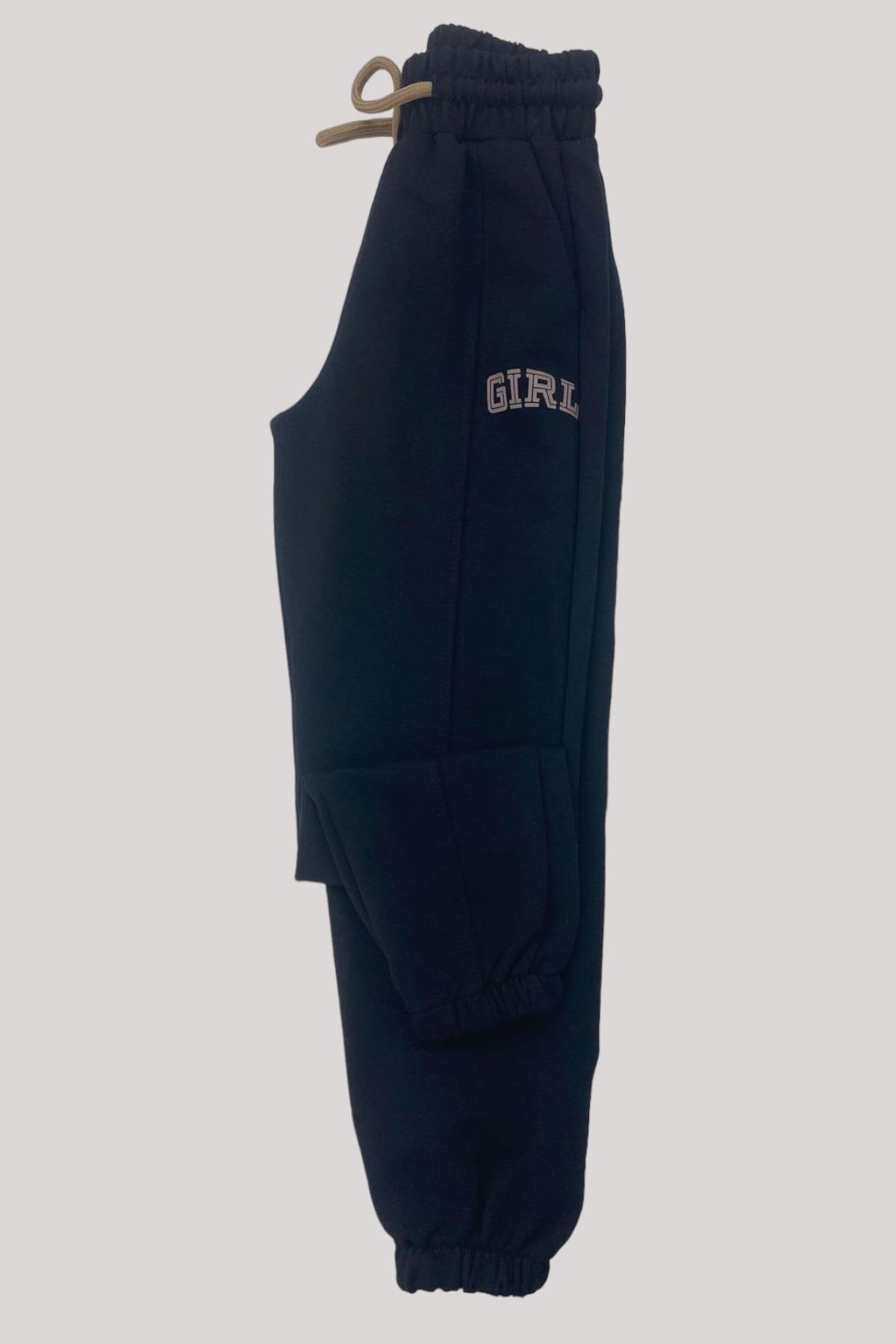 Mojo Kız Çocuk Girl Baskılı Biye Detaylı Eşofman Altı 25002 Siyah