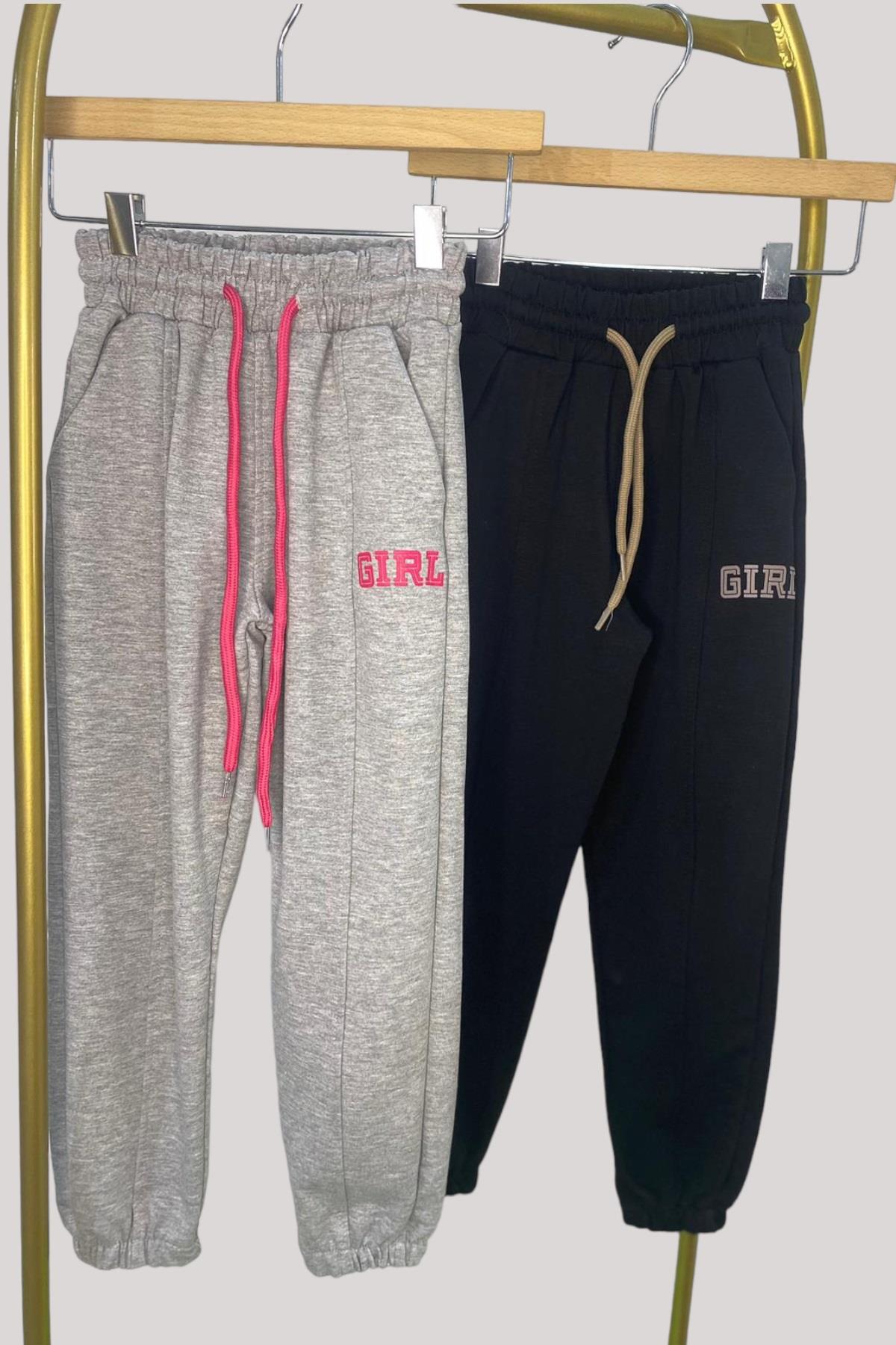 Mojo Kız Çocuk Girl Baskılı Biye Detaylı Eşofman Altı 25002 Siyah