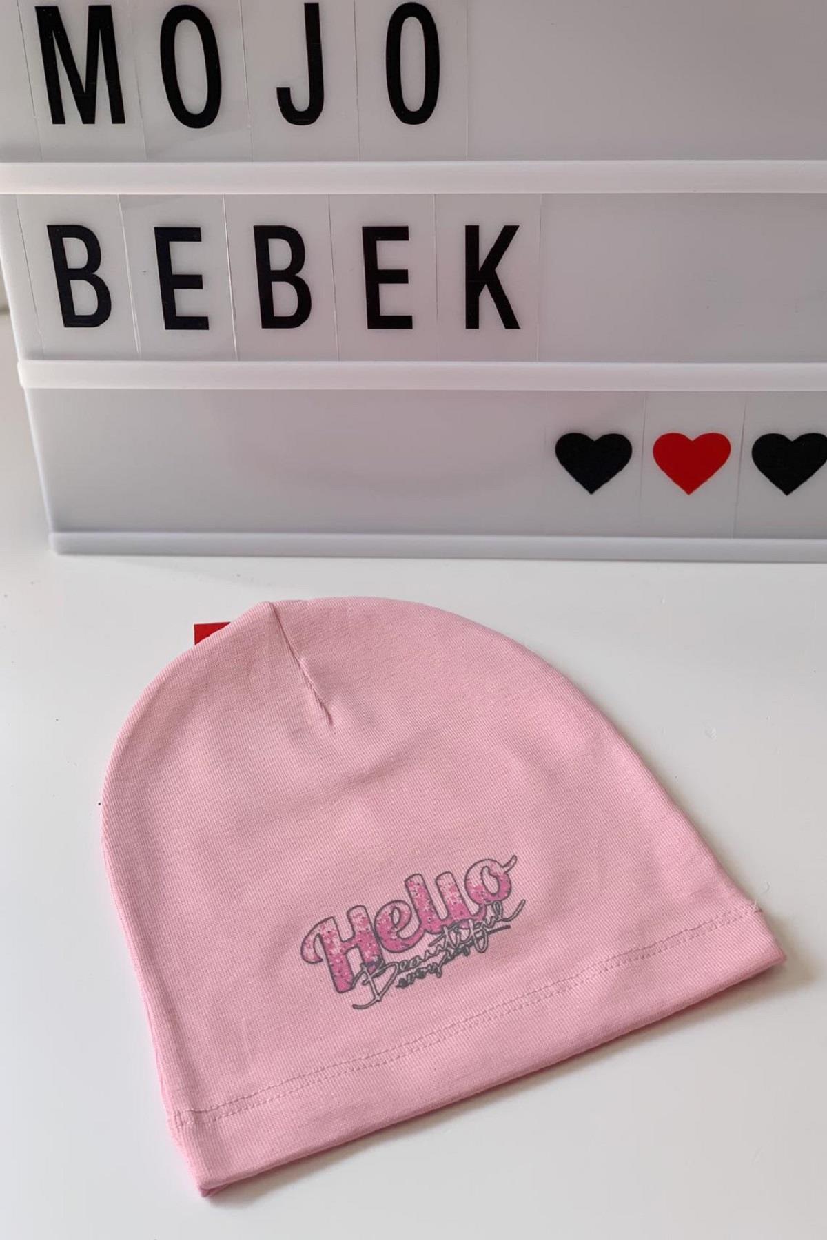 Mojo Kız Çocuk Hello Baskılı Penye Bere 109604 Pembe