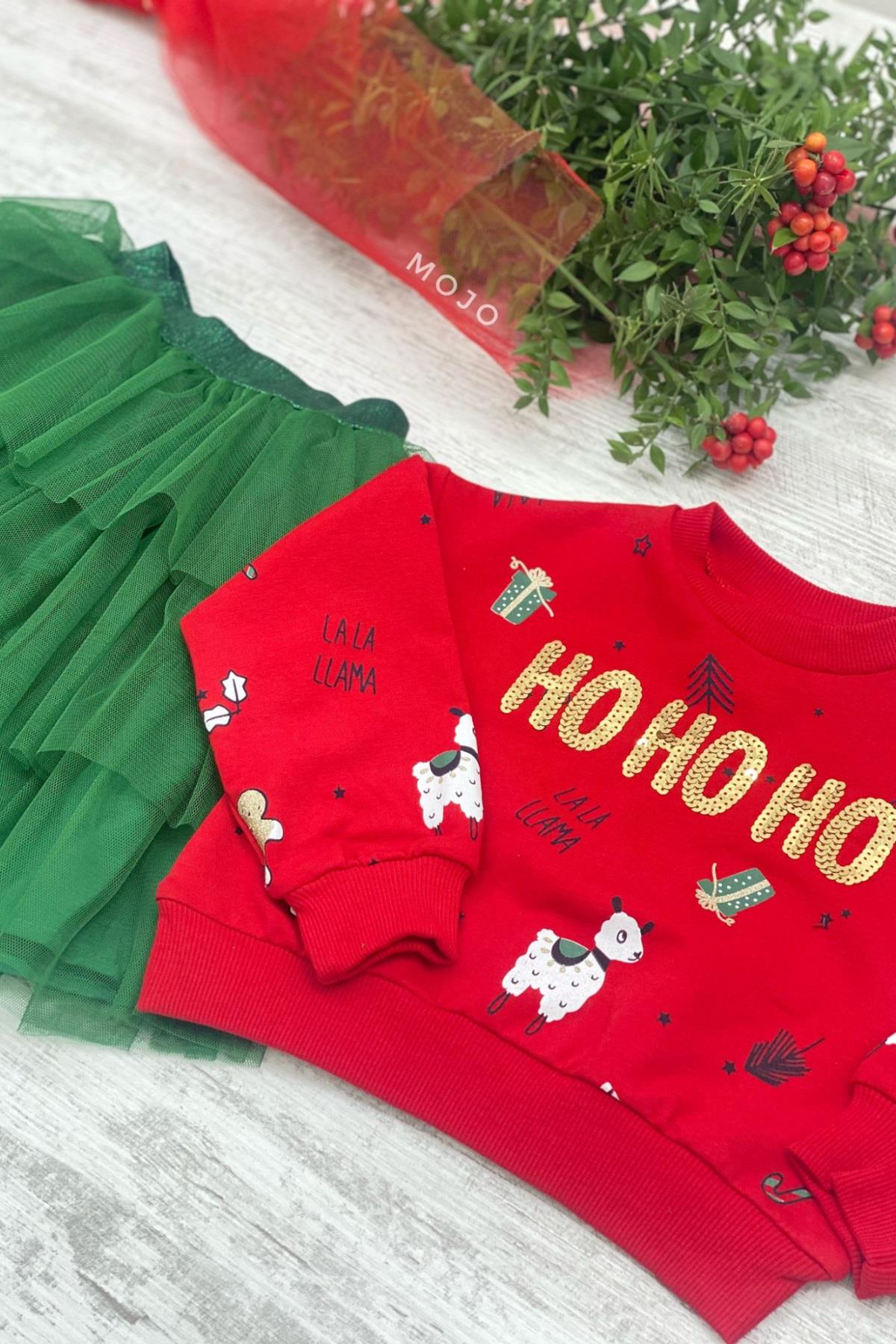 Mojo Kız Çocuk Ho Ho Ho Pullu Nakışlı Takım 23781 Kırmızı